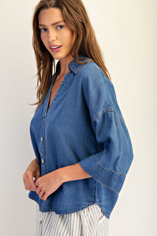 Denim Back Pleat Top