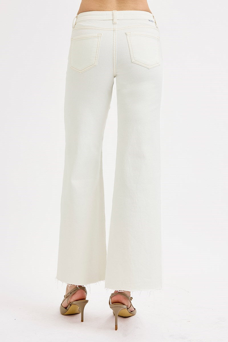 Cream Raw Edge Wide Leg Straights
