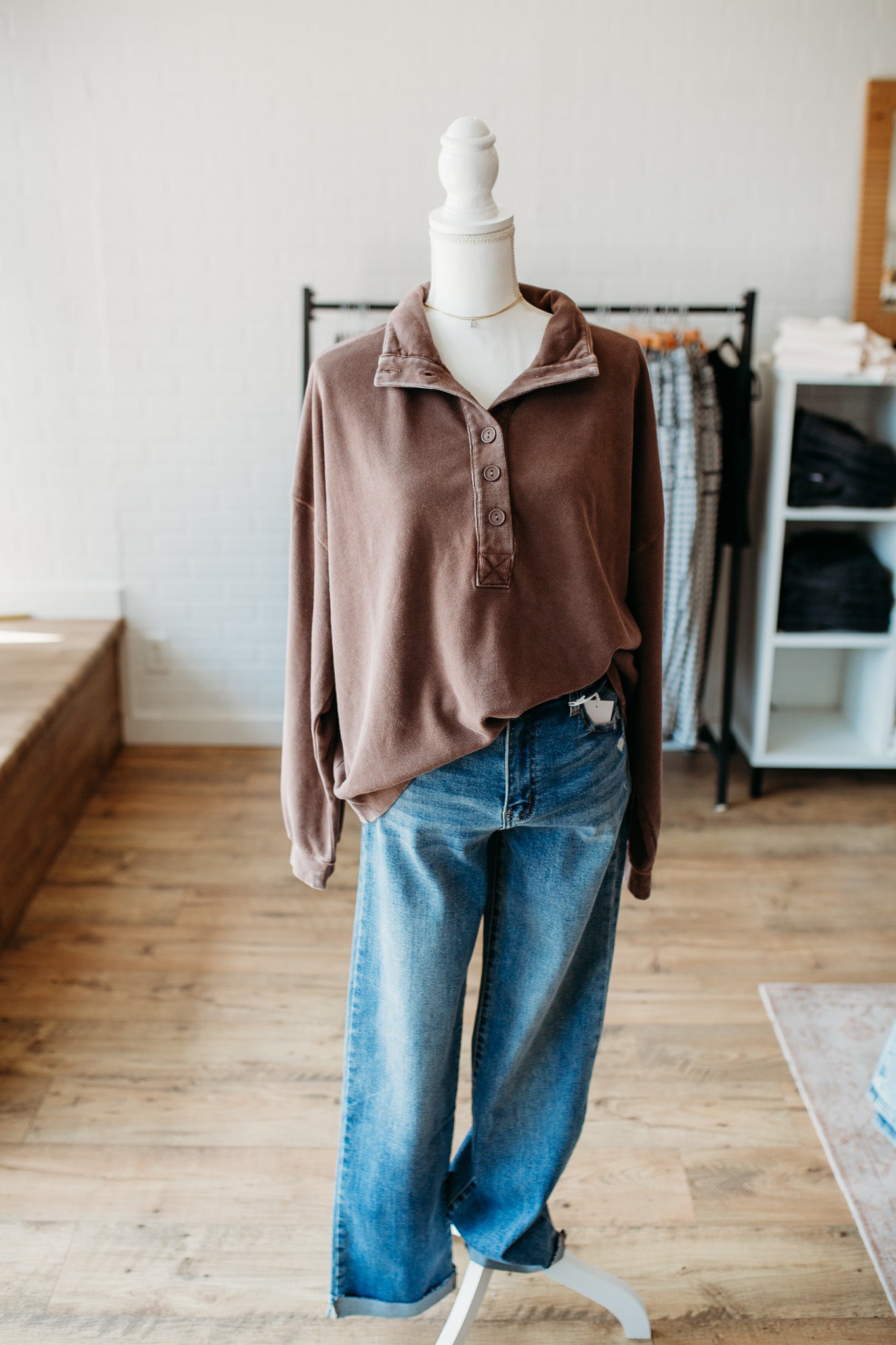Dk Brown Mineral Wash Pullover