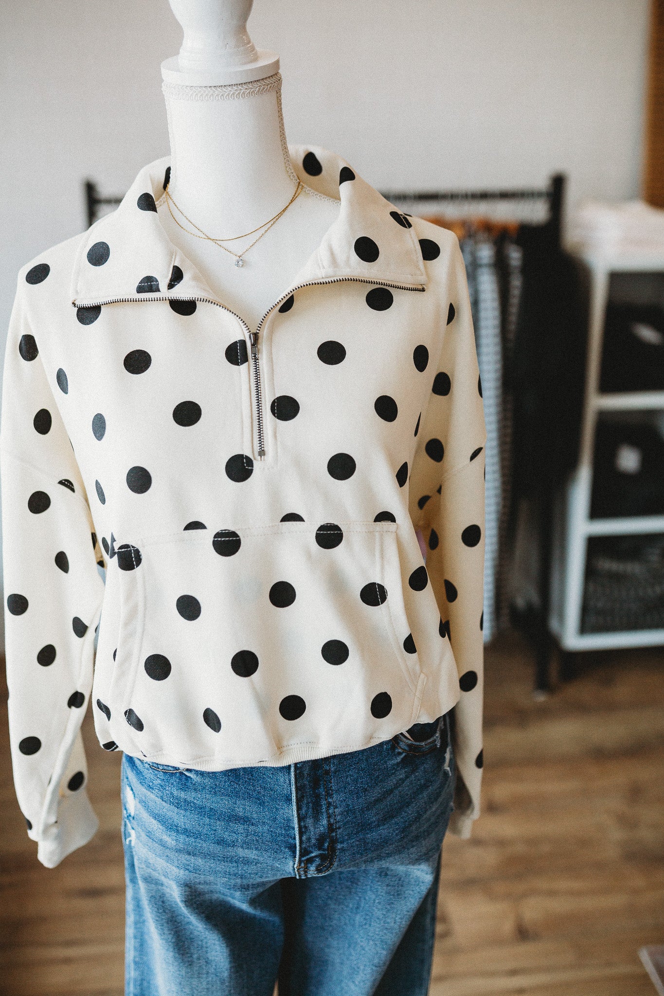 Ivory Polka Dot Half Zip