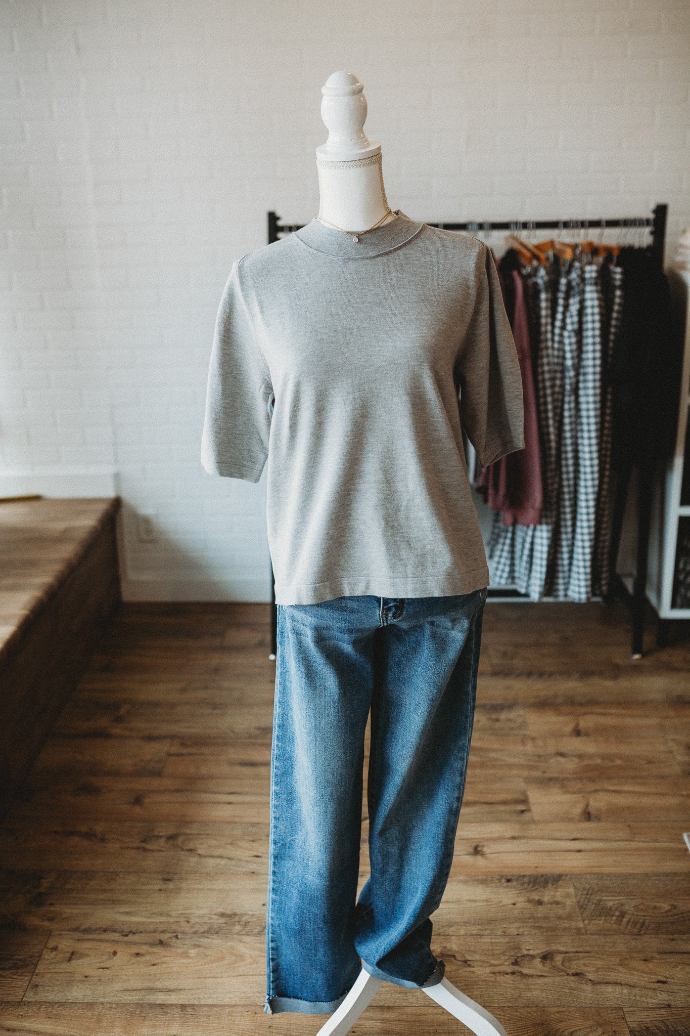 Grey Half Sleeve Sweater