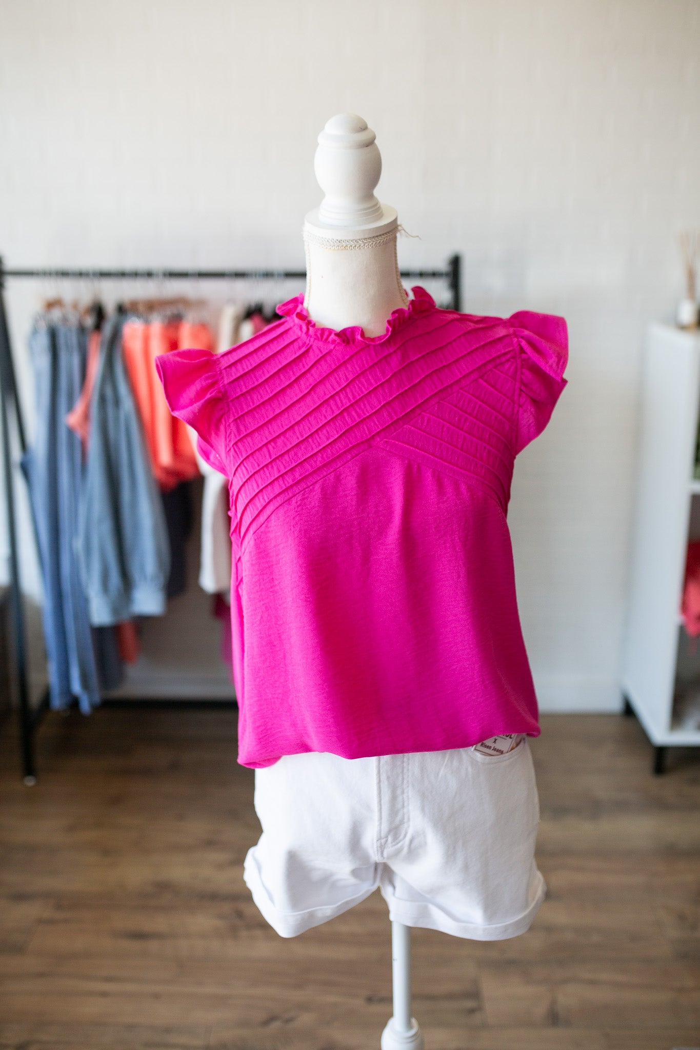 Cobalt/Fuchsia Ruffle Sleeve Tank