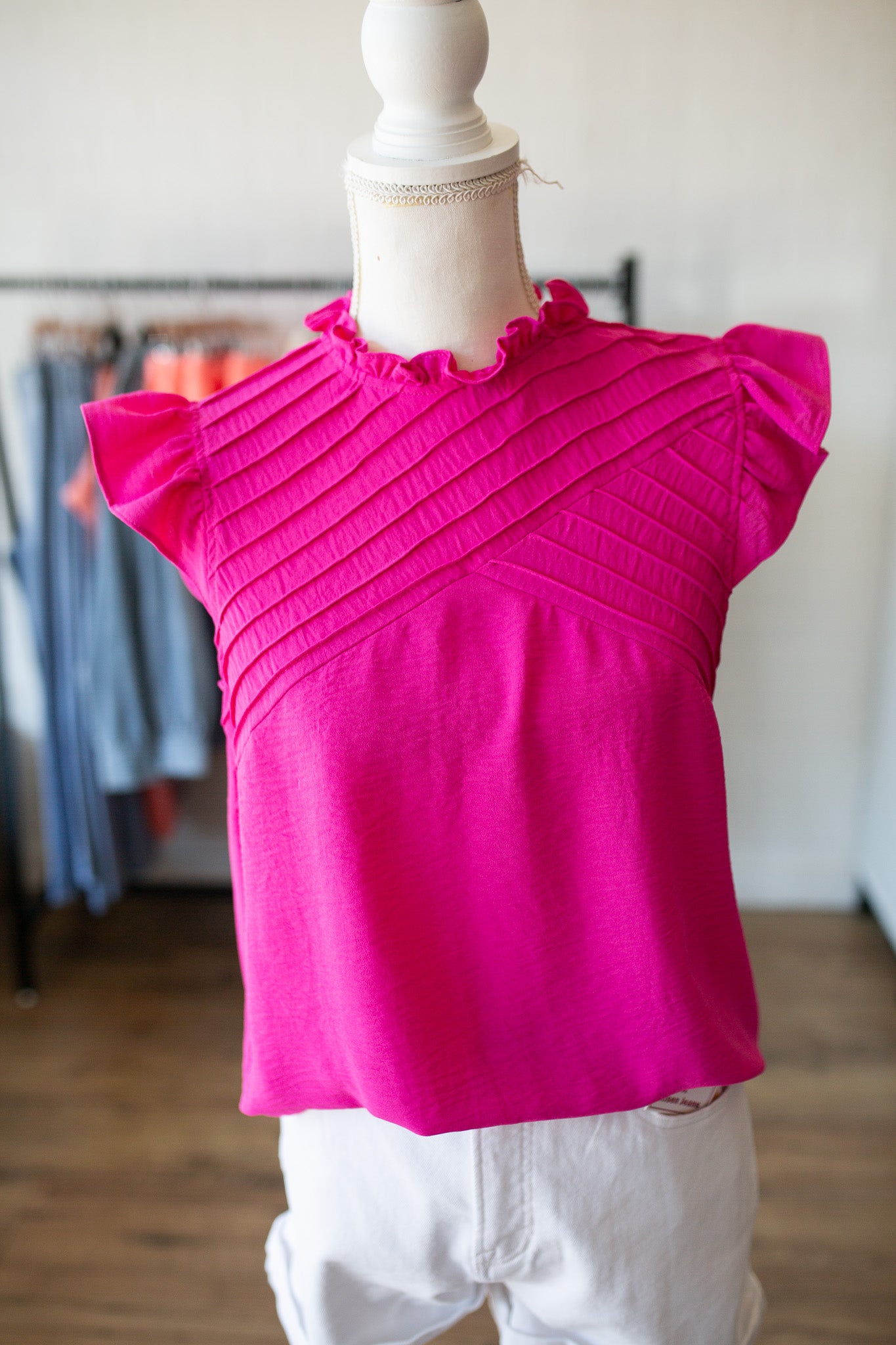 Cobalt/Fuchsia Ruffle Sleeve Tank
