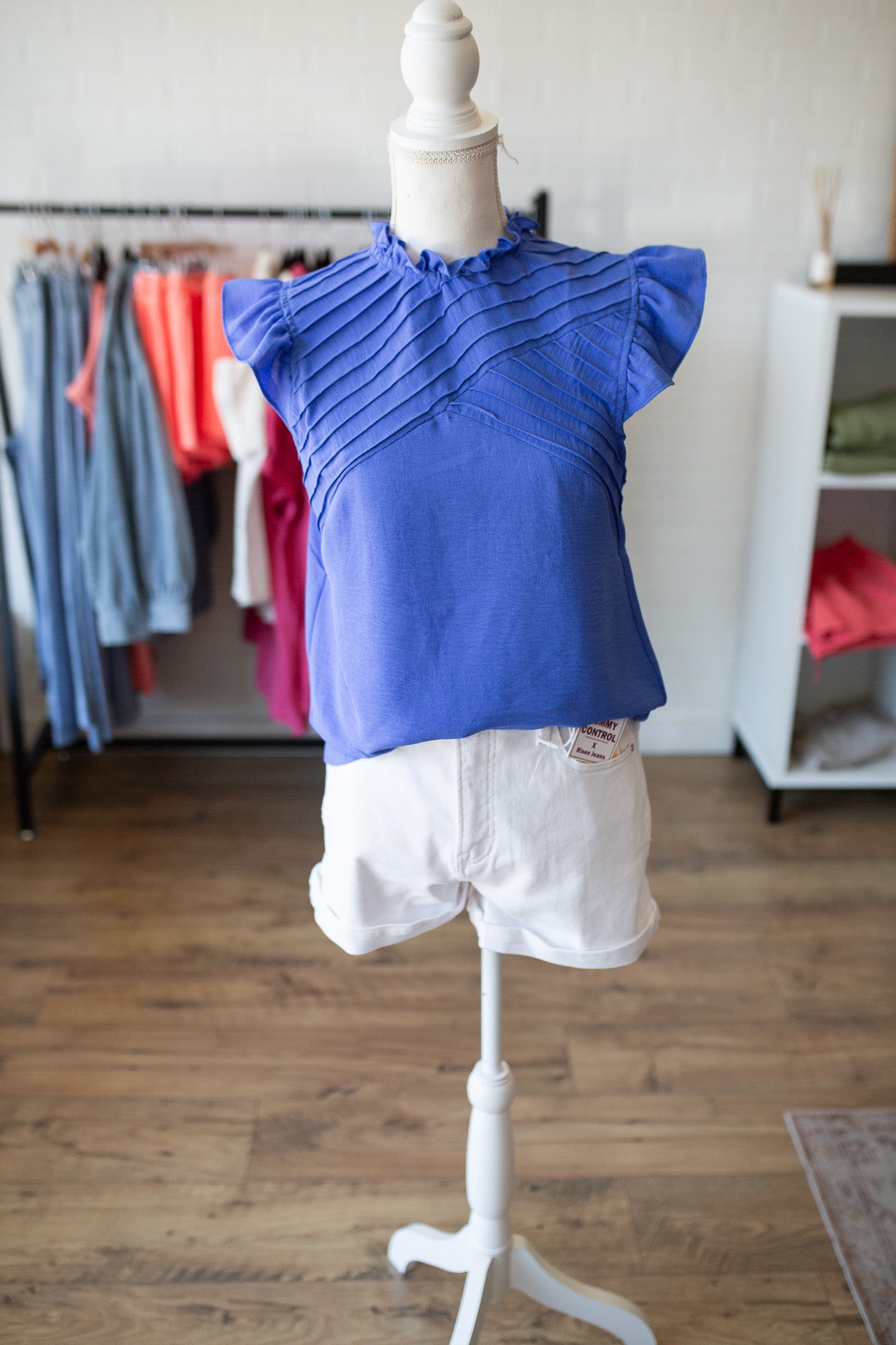 Cobalt/Fuchsia Ruffle Sleeve Tank