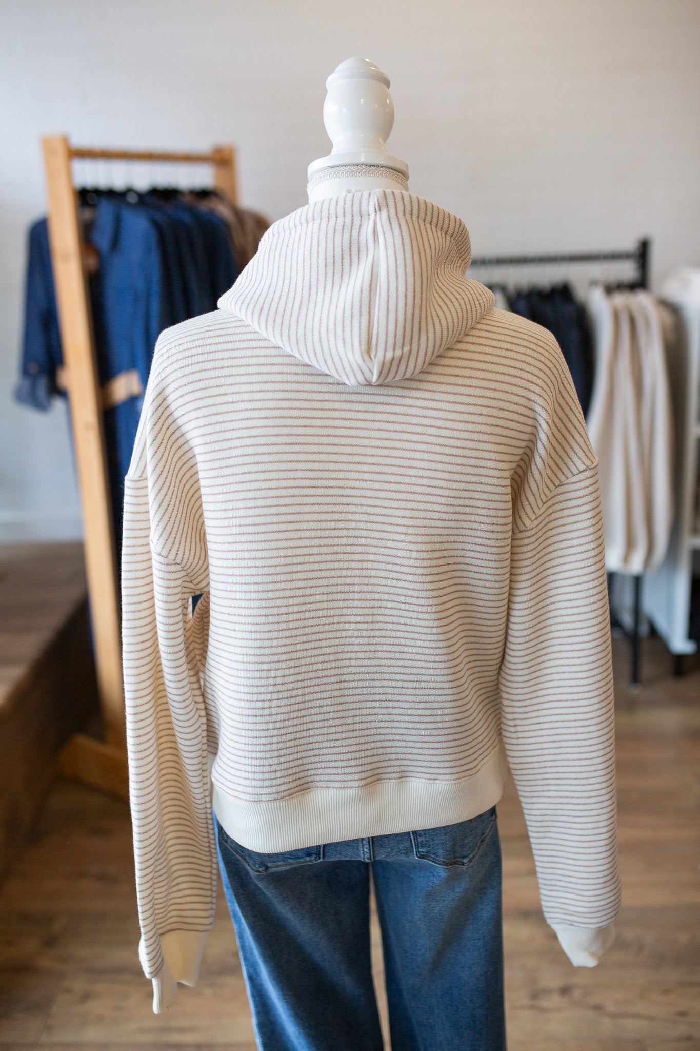 Dark Taupe Striped French Terry Hoodie