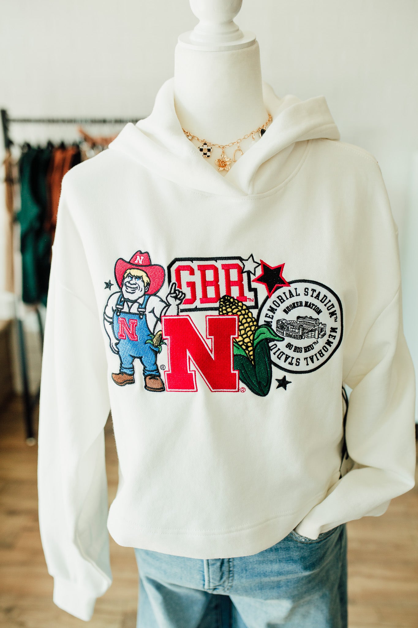 Nebraska Layer Patch Luxe Crop Hoodie