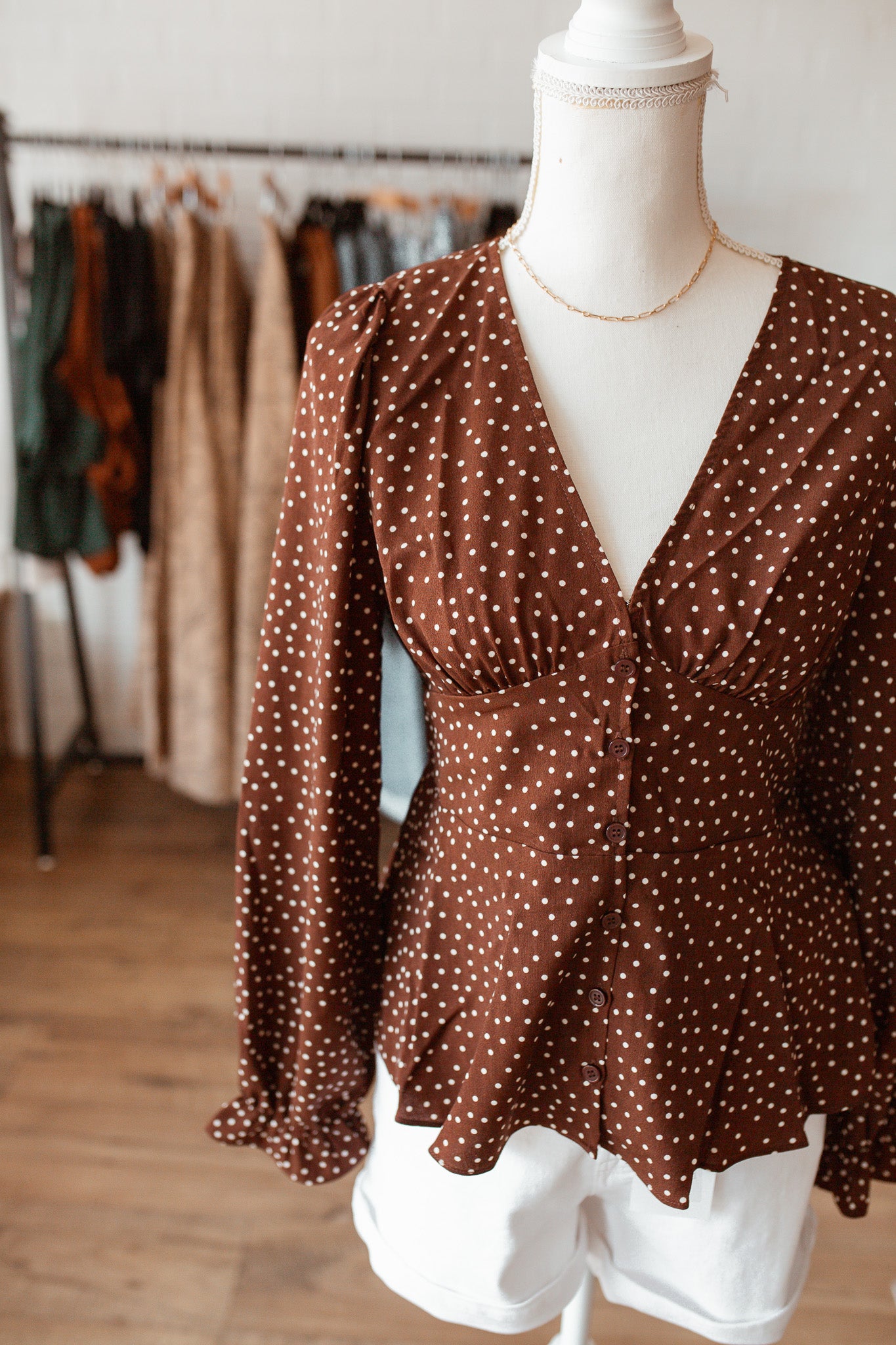 Chocolate Polka Dotted Peplum
