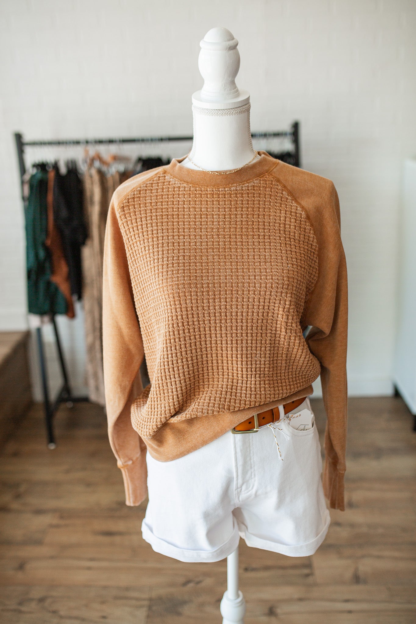 Burnt Amber Waffle Pullover