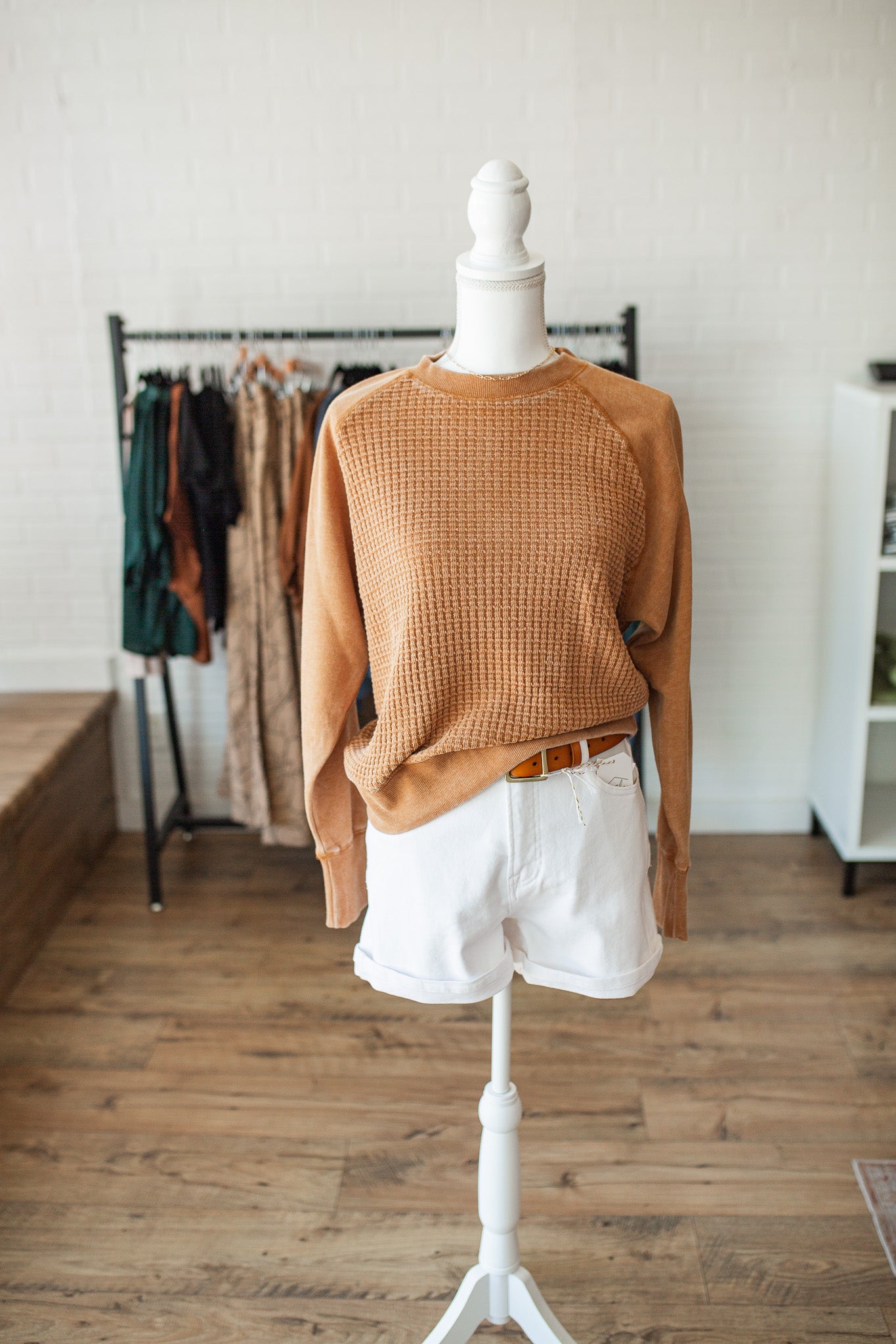 Burnt Amber Waffle Pullover