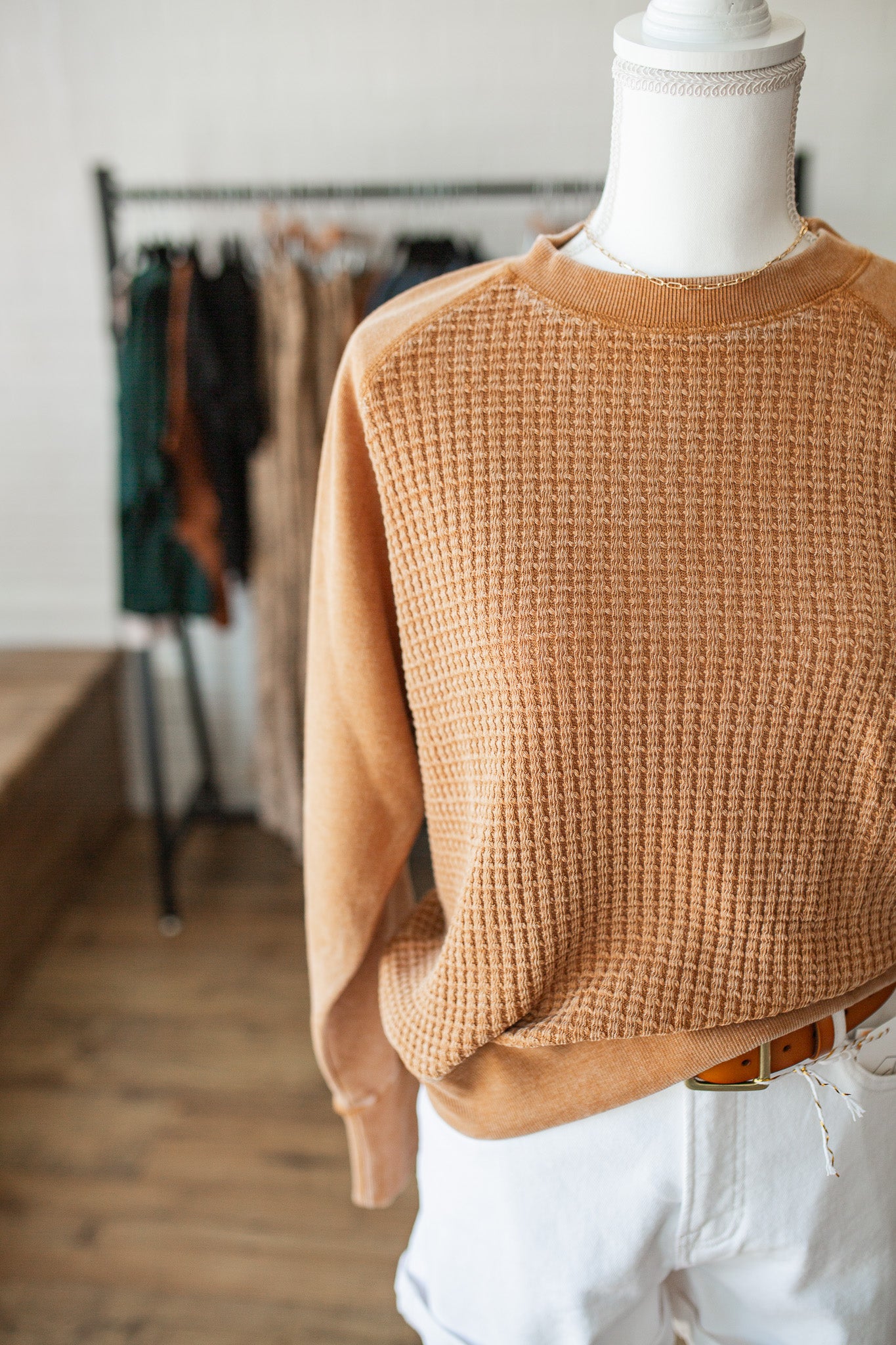 Burnt Amber Waffle Pullover