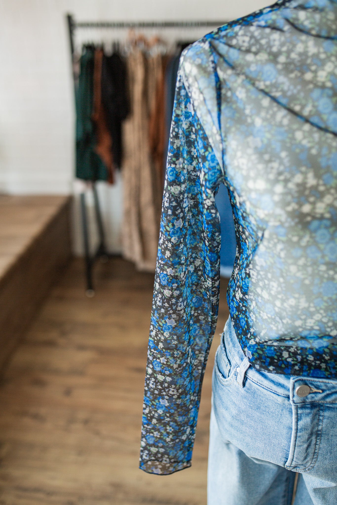 Black/Blue Floral Mesh
