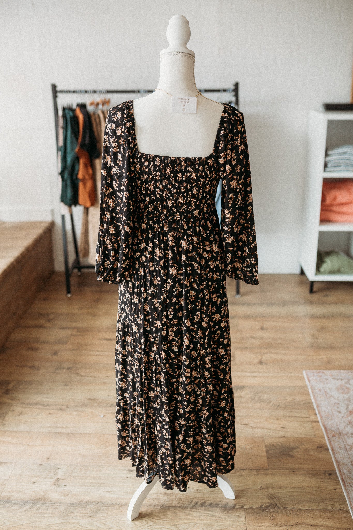 Black Ruched Floral Dress