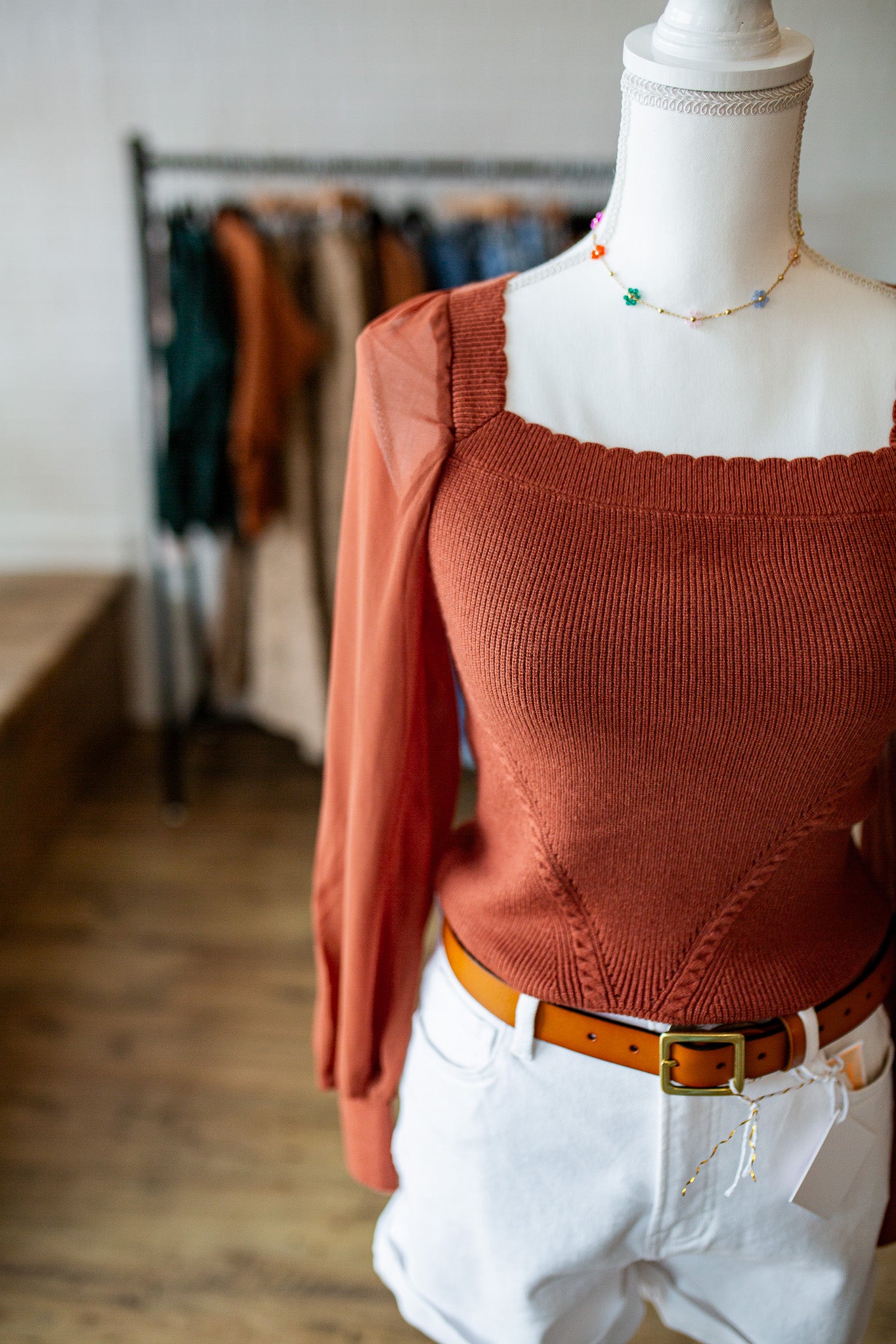 Rust Scalloped Top