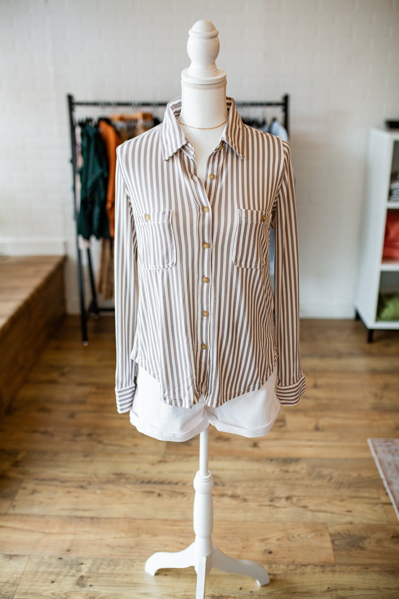 Mocha Striped Button Down Shirt