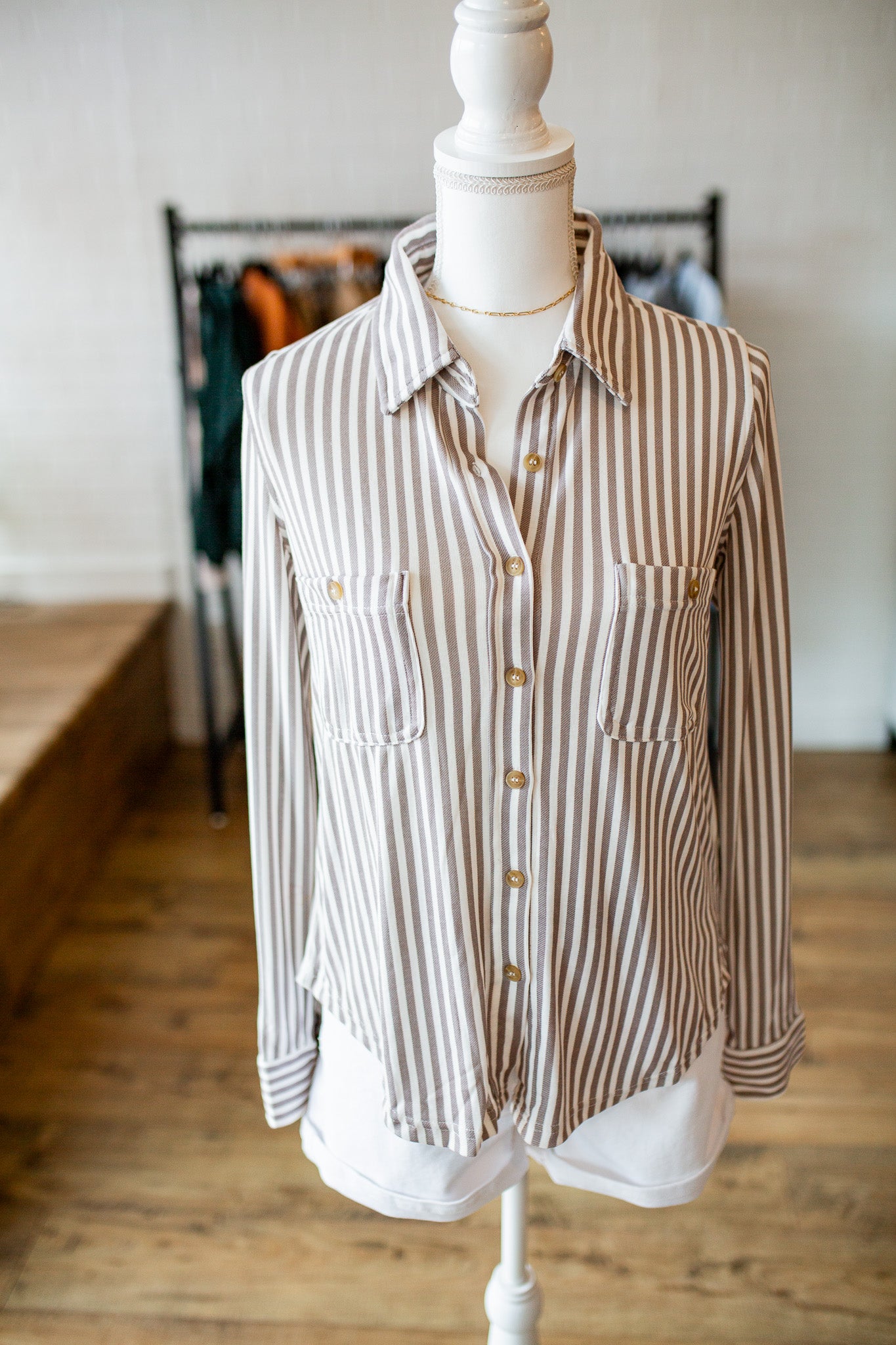 Mocha Striped Button Down Shirt