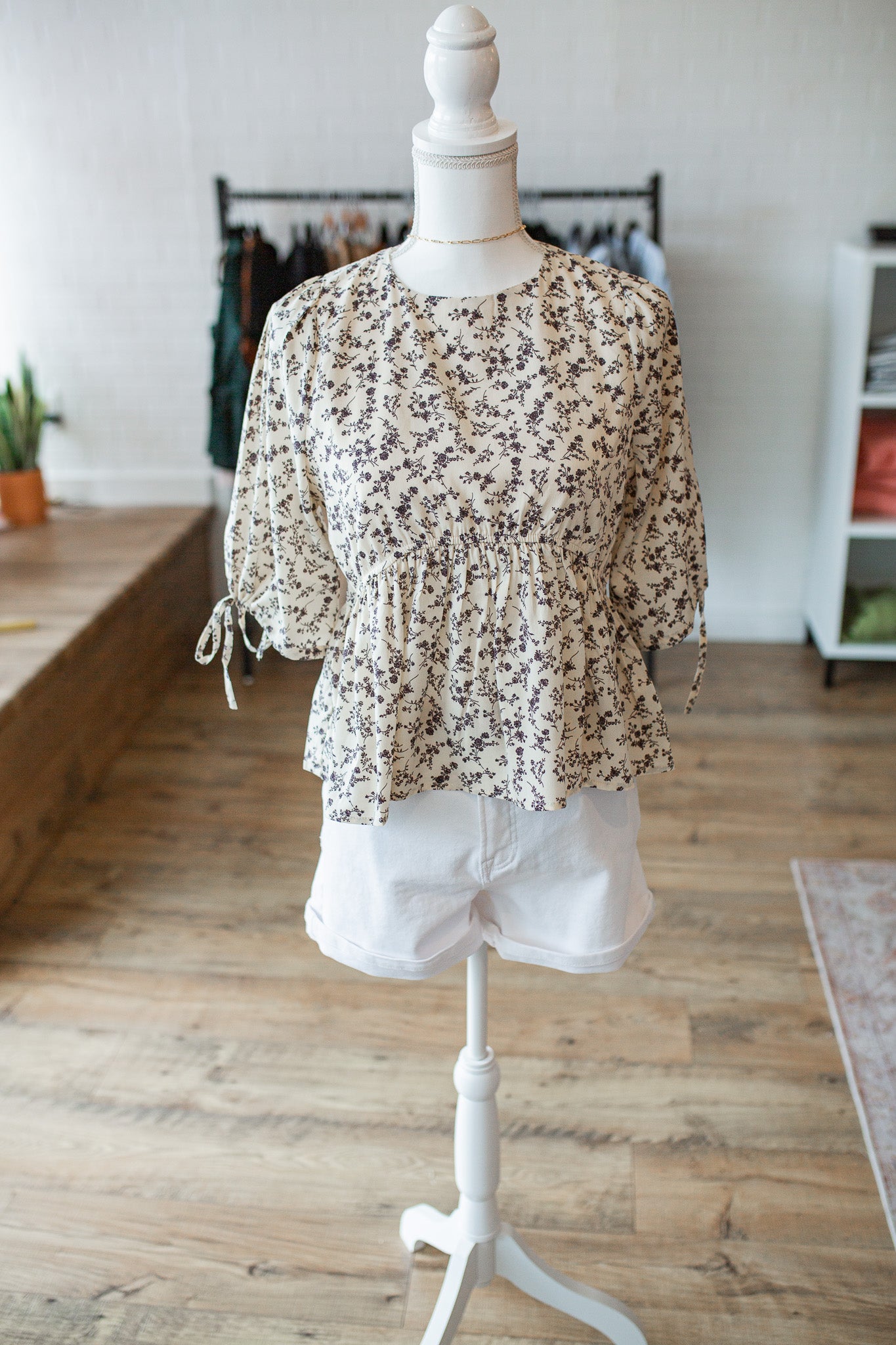 Cream/Black Peplum Top