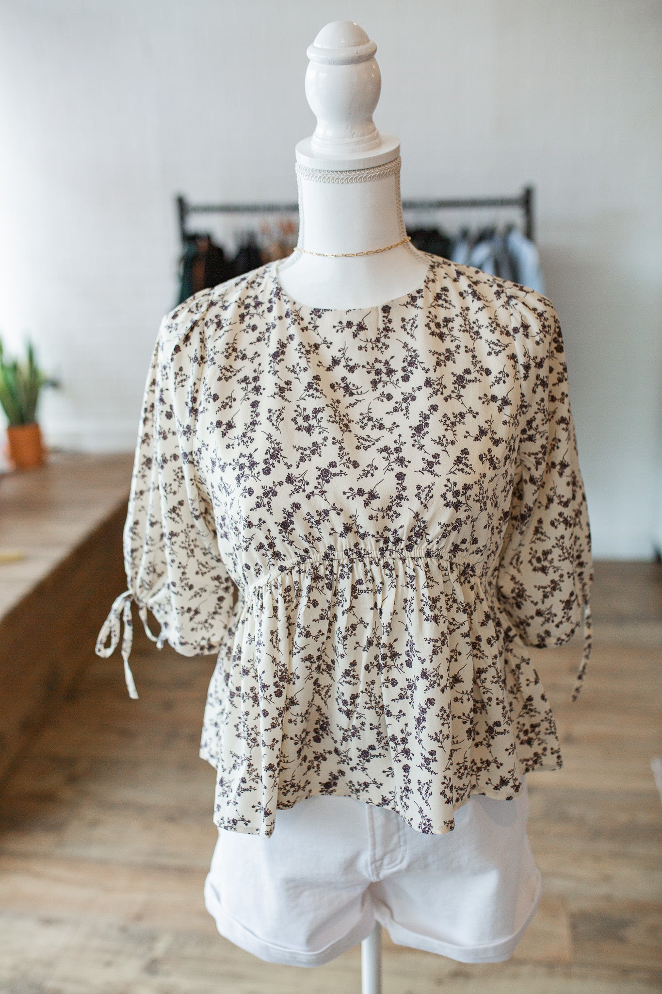 Cream/Black Peplum Top