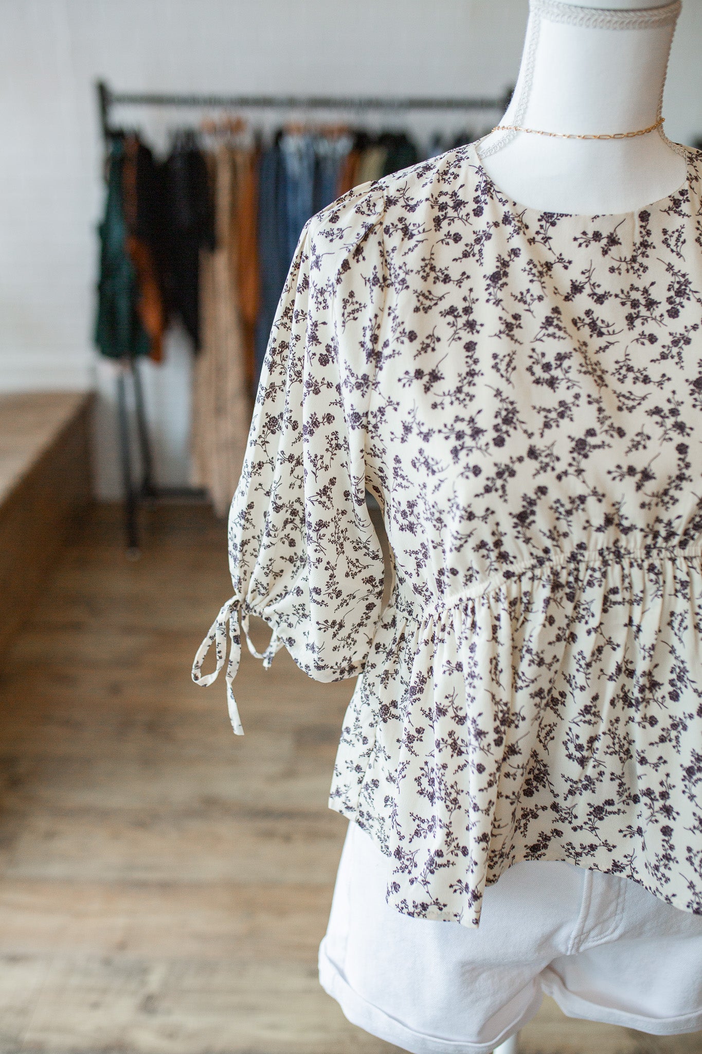 Cream/Black Peplum Top