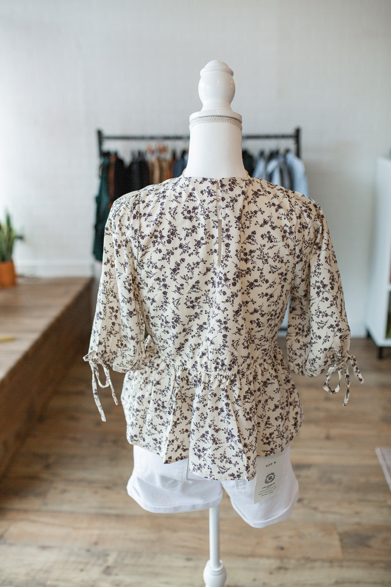 Cream/Black Peplum Top