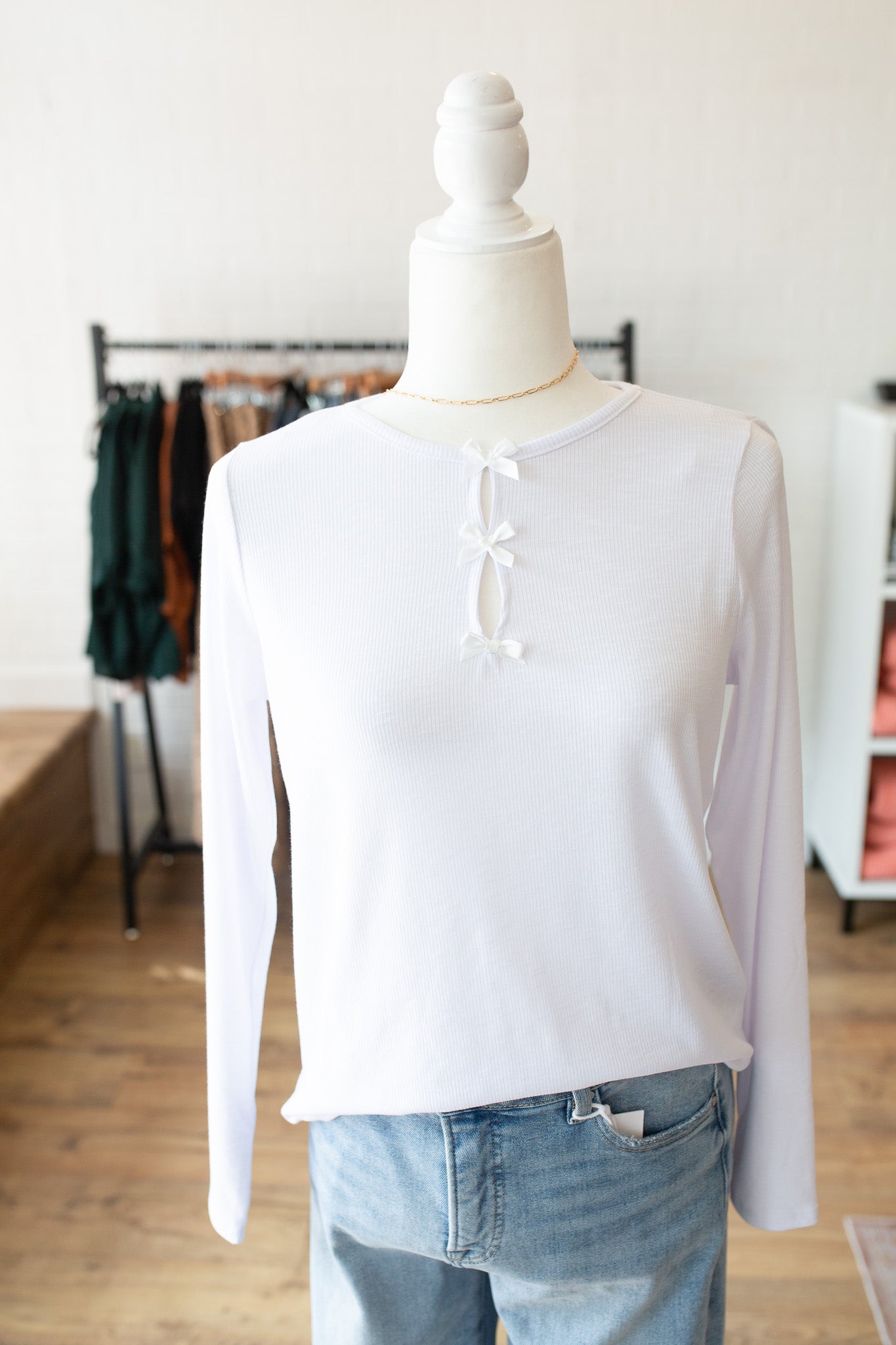 White/Black Bow Keyhole Top
