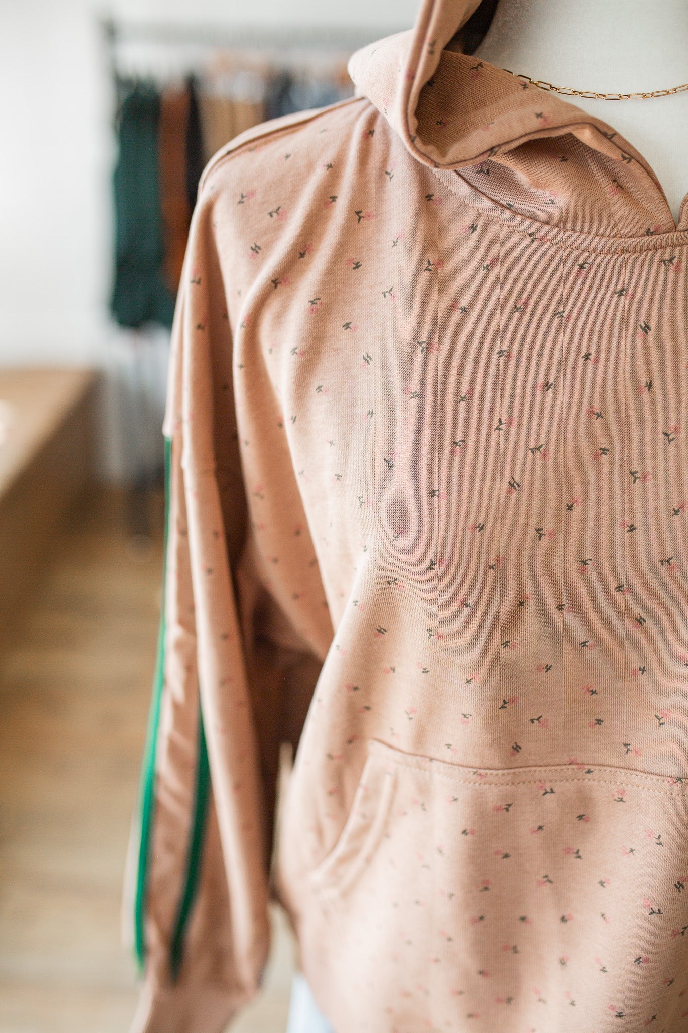Floral Print Green Stripe Hoodie