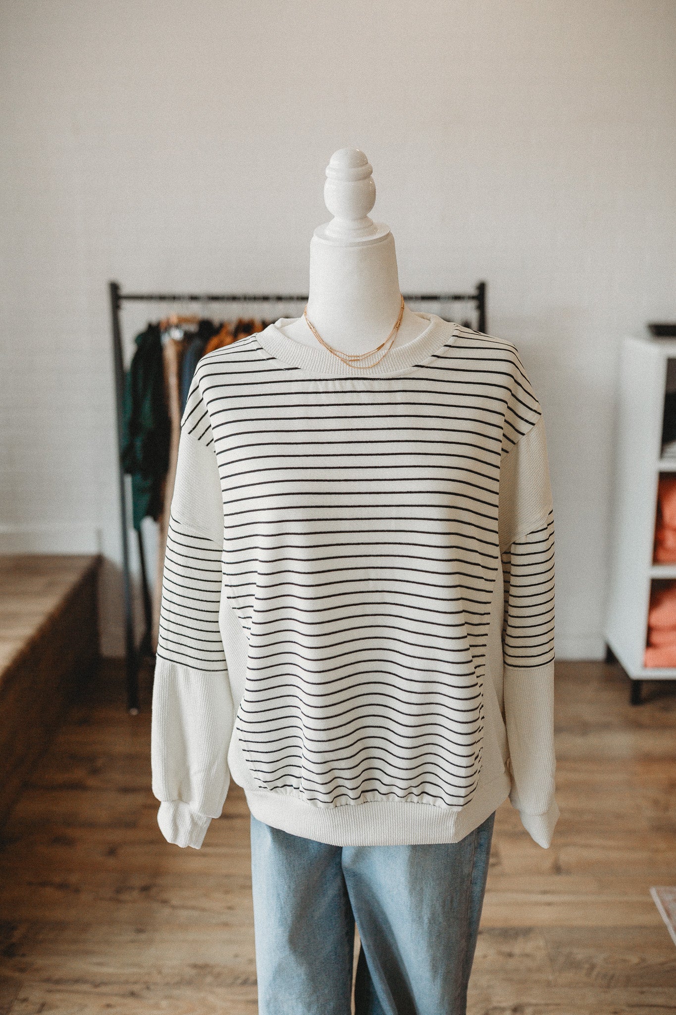 Ivory Contrast Striped Pullover