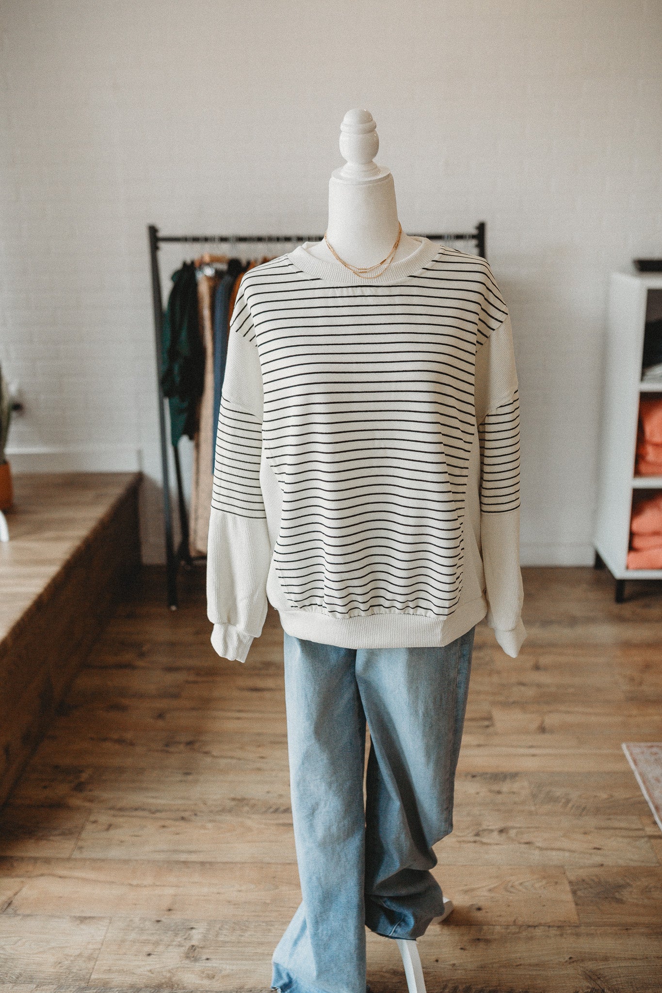 Ivory Contrast Striped Pullover