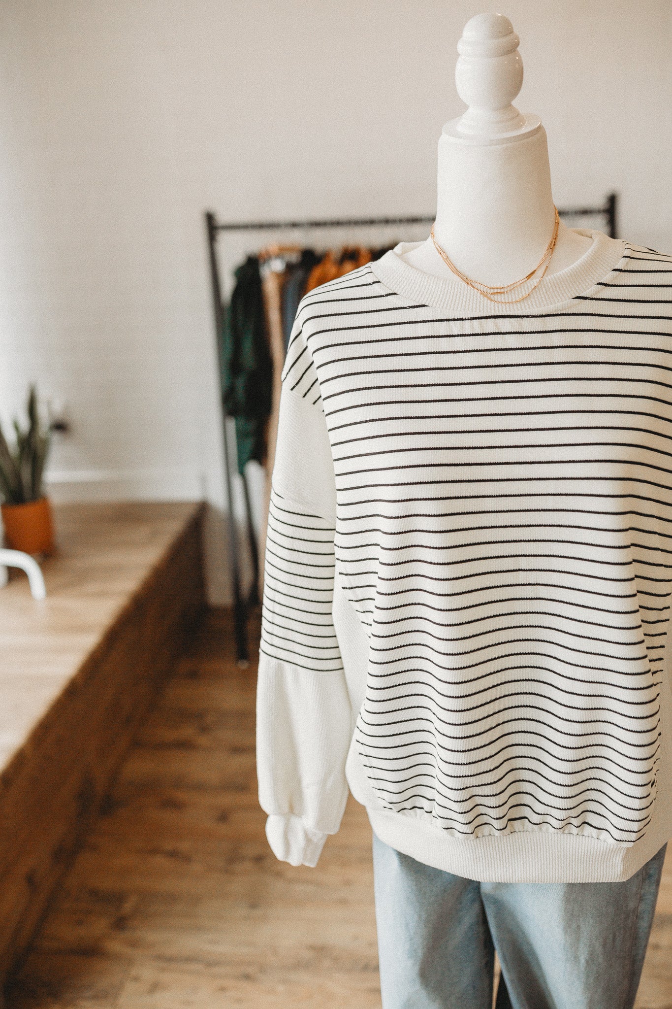 Ivory Contrast Striped Pullover