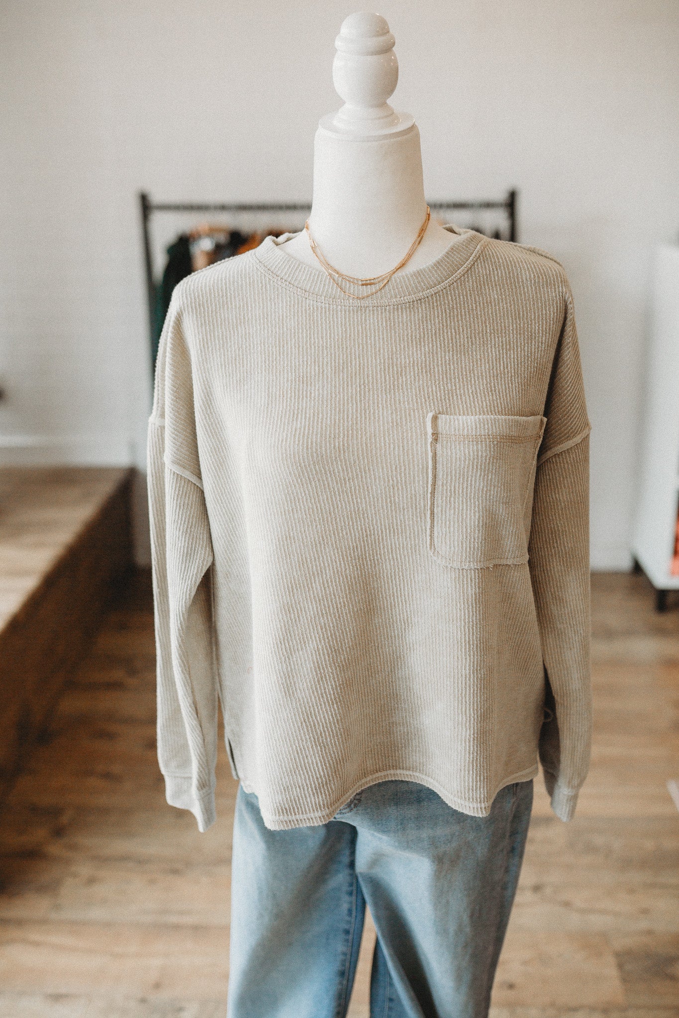 Khaki Washed Pocket Pullover