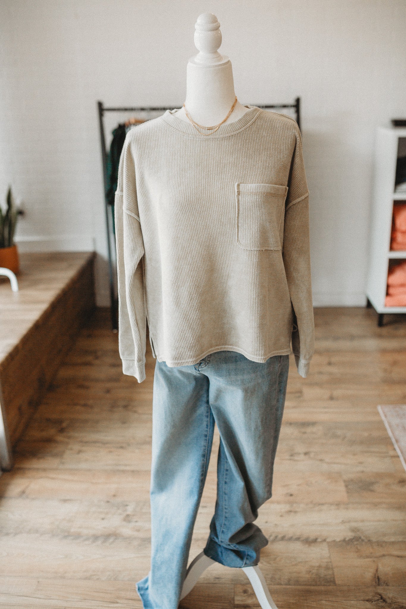 Khaki Washed Pocket Pullover