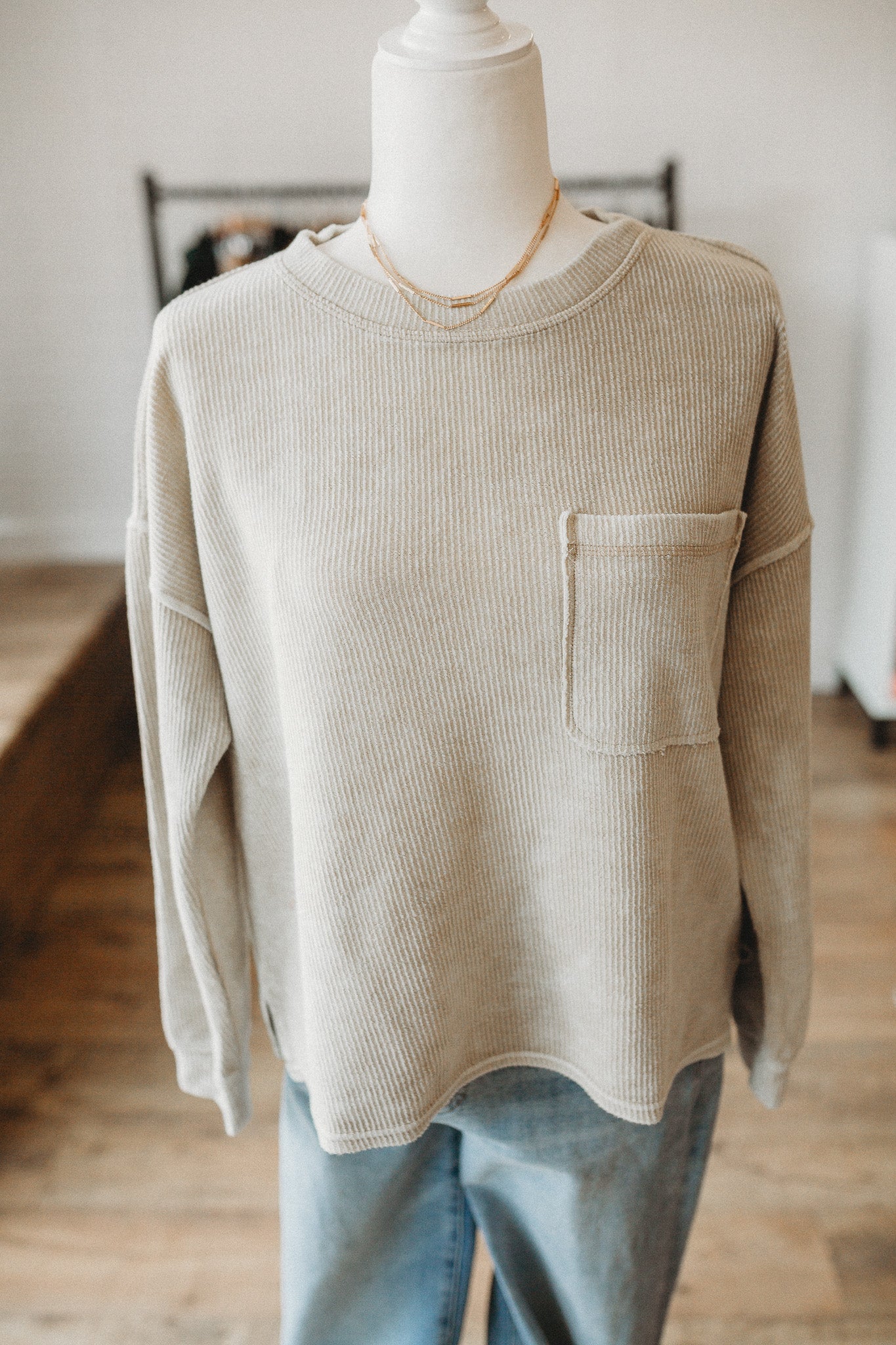 Khaki Washed Pocket Pullover
