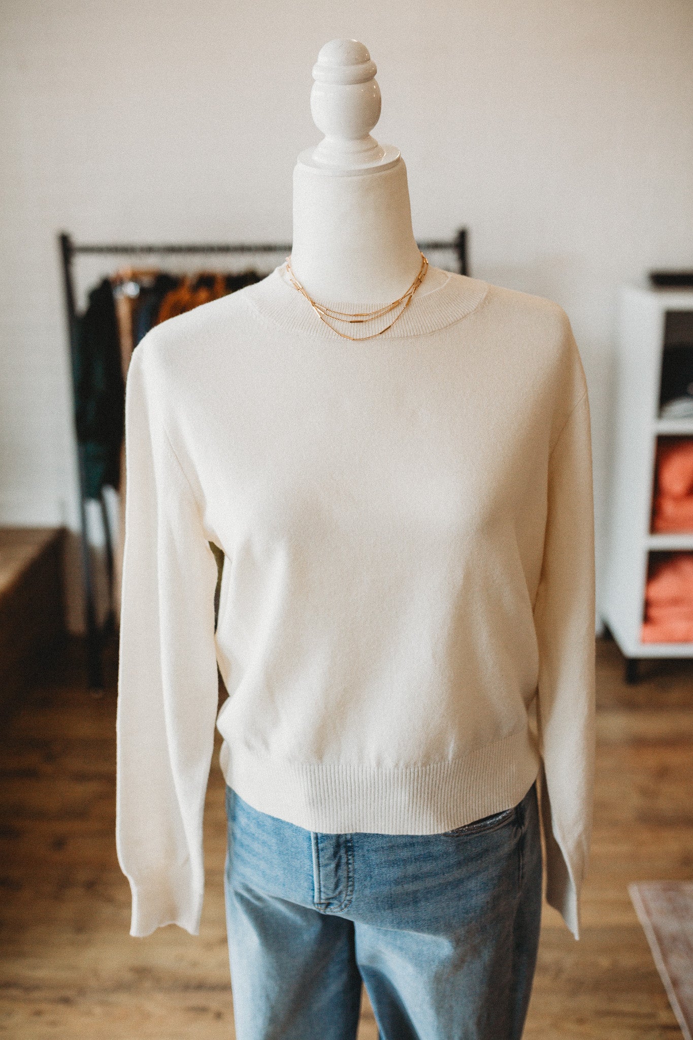 Crew Neck Pullover Caramel/Ivory