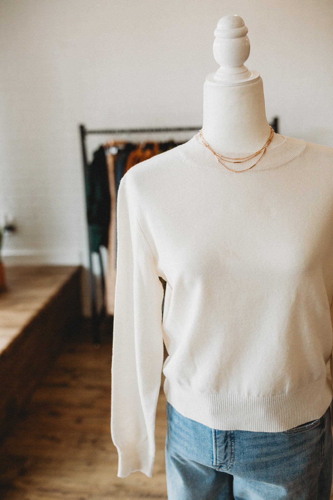 Crew Neck Pullover Caramel/Ivory