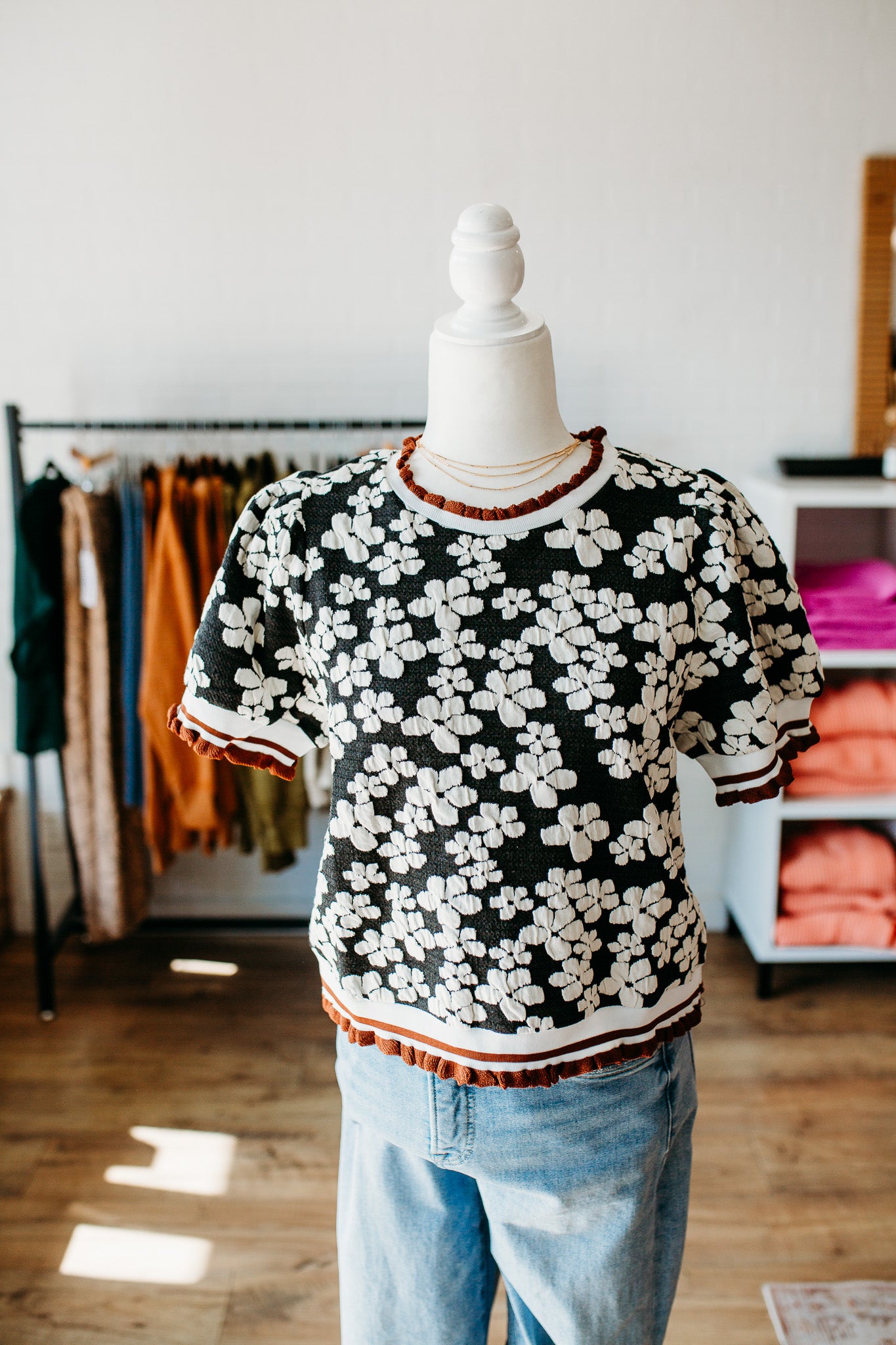 Floral Embossed Puff Shirt