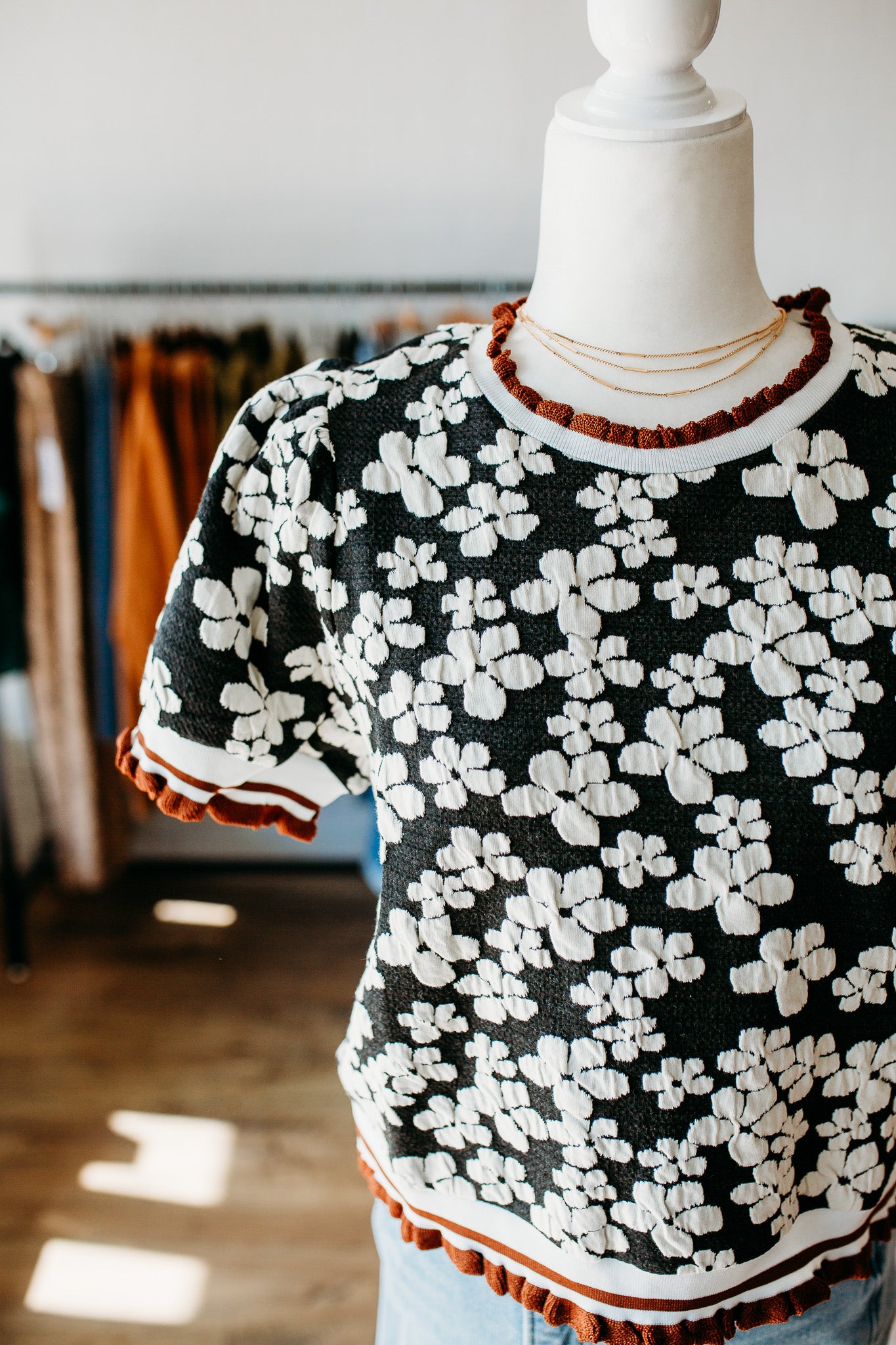 Floral Embossed Puff Shirt