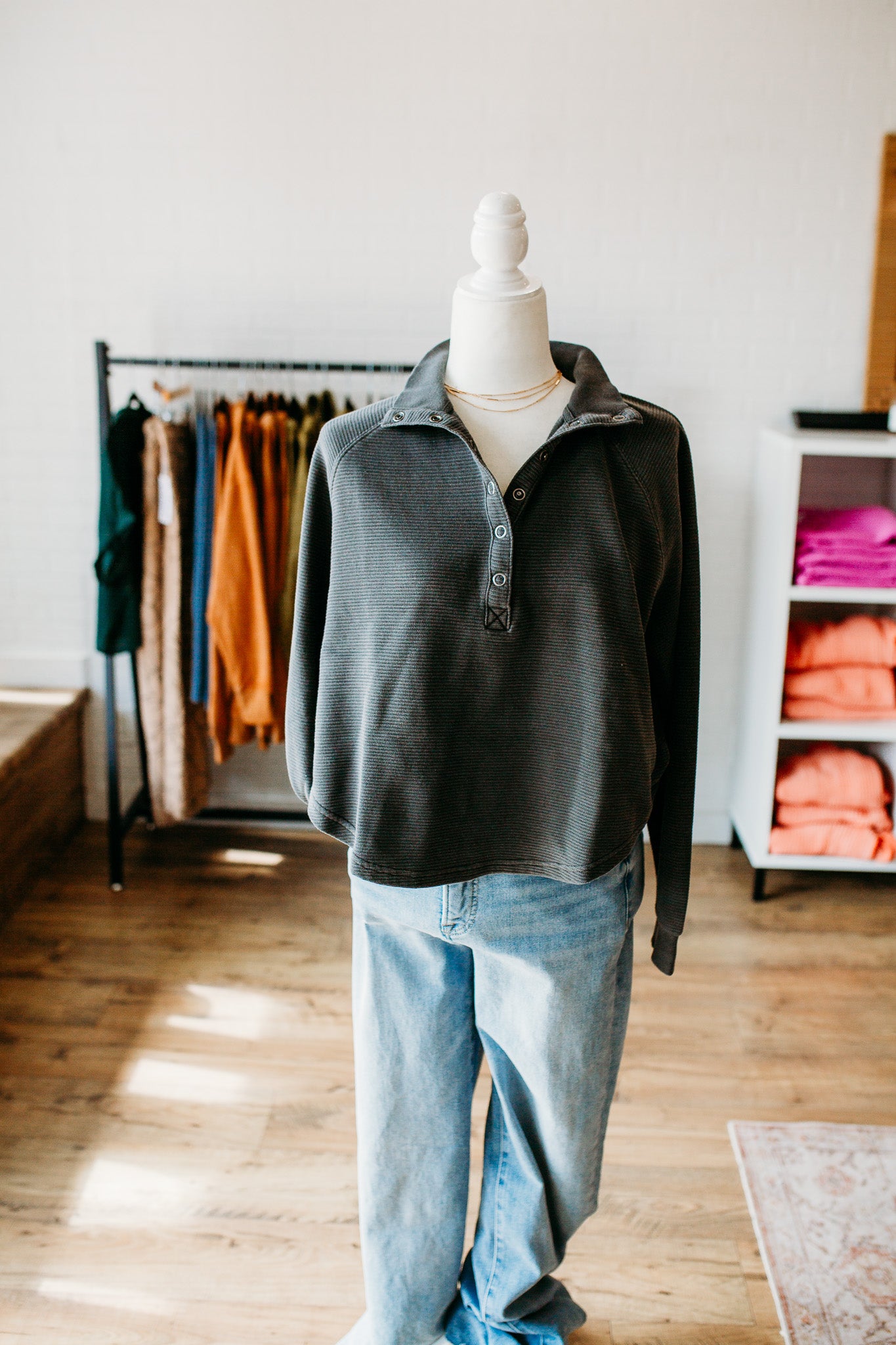 Charcoal Mock Neck Button