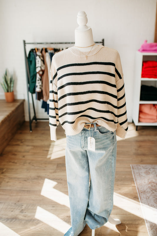 Boxy Beige Striped Sweater