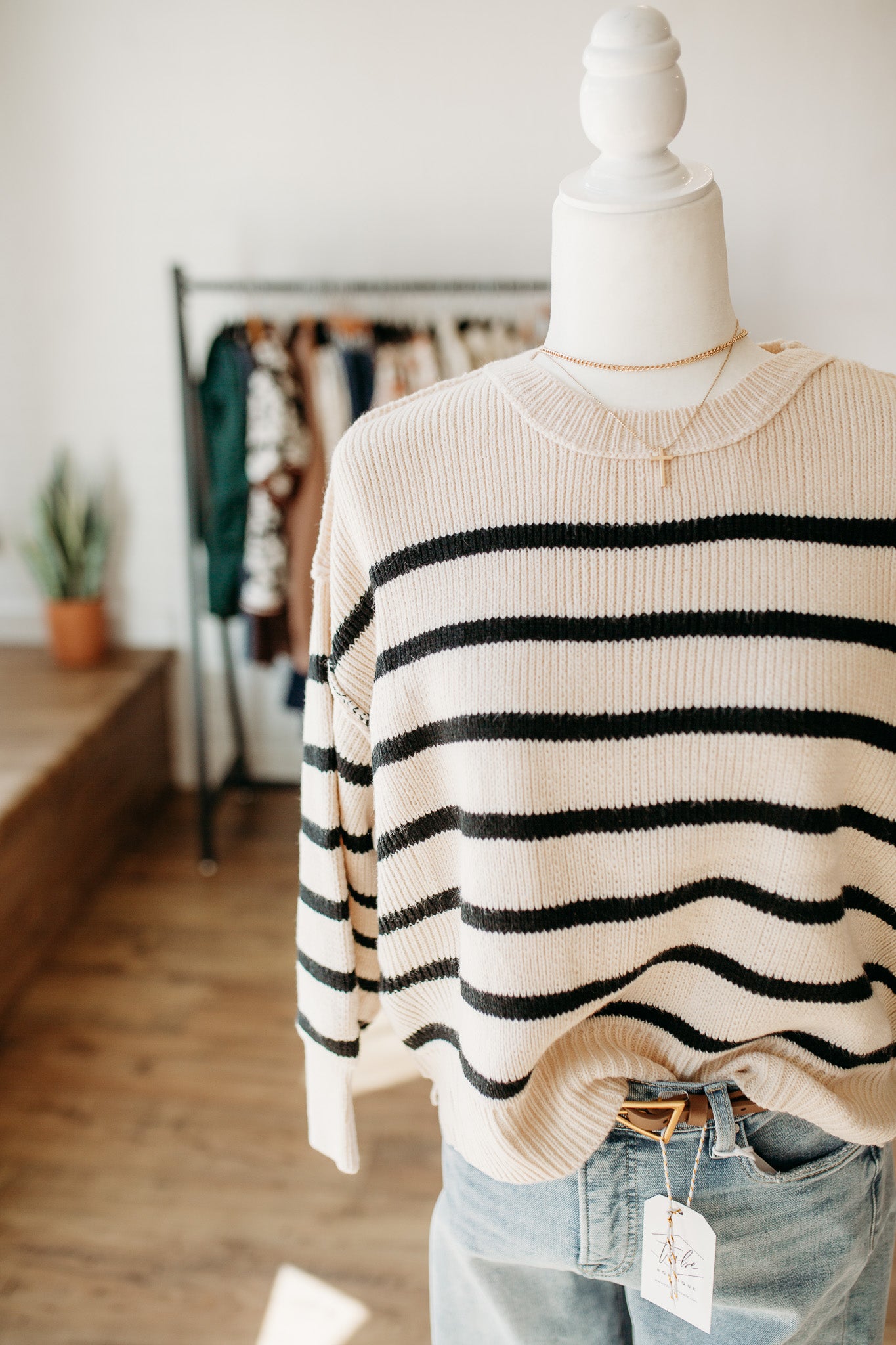 Boxy Beige Striped Sweater