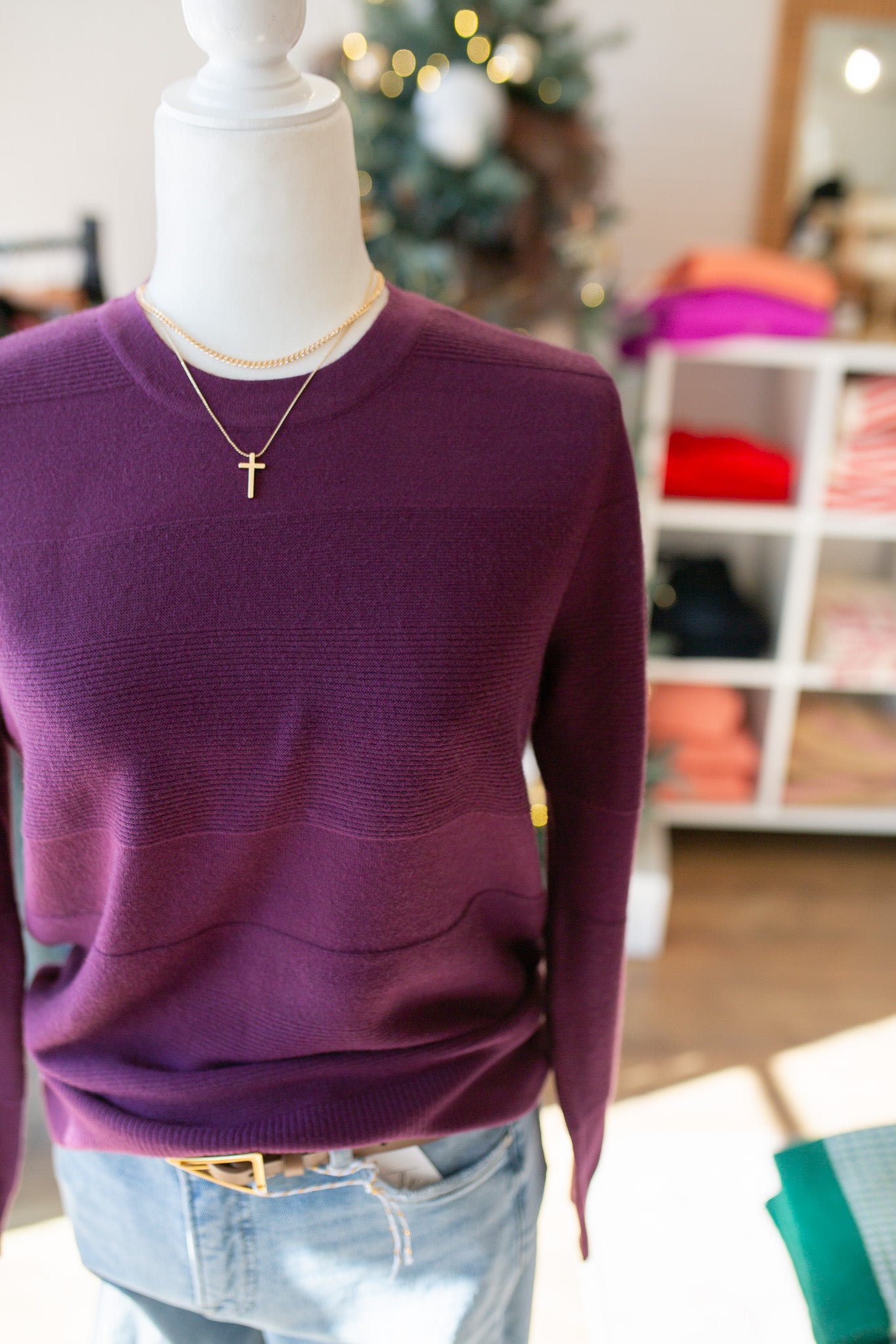 Plum Textured Stripe Top