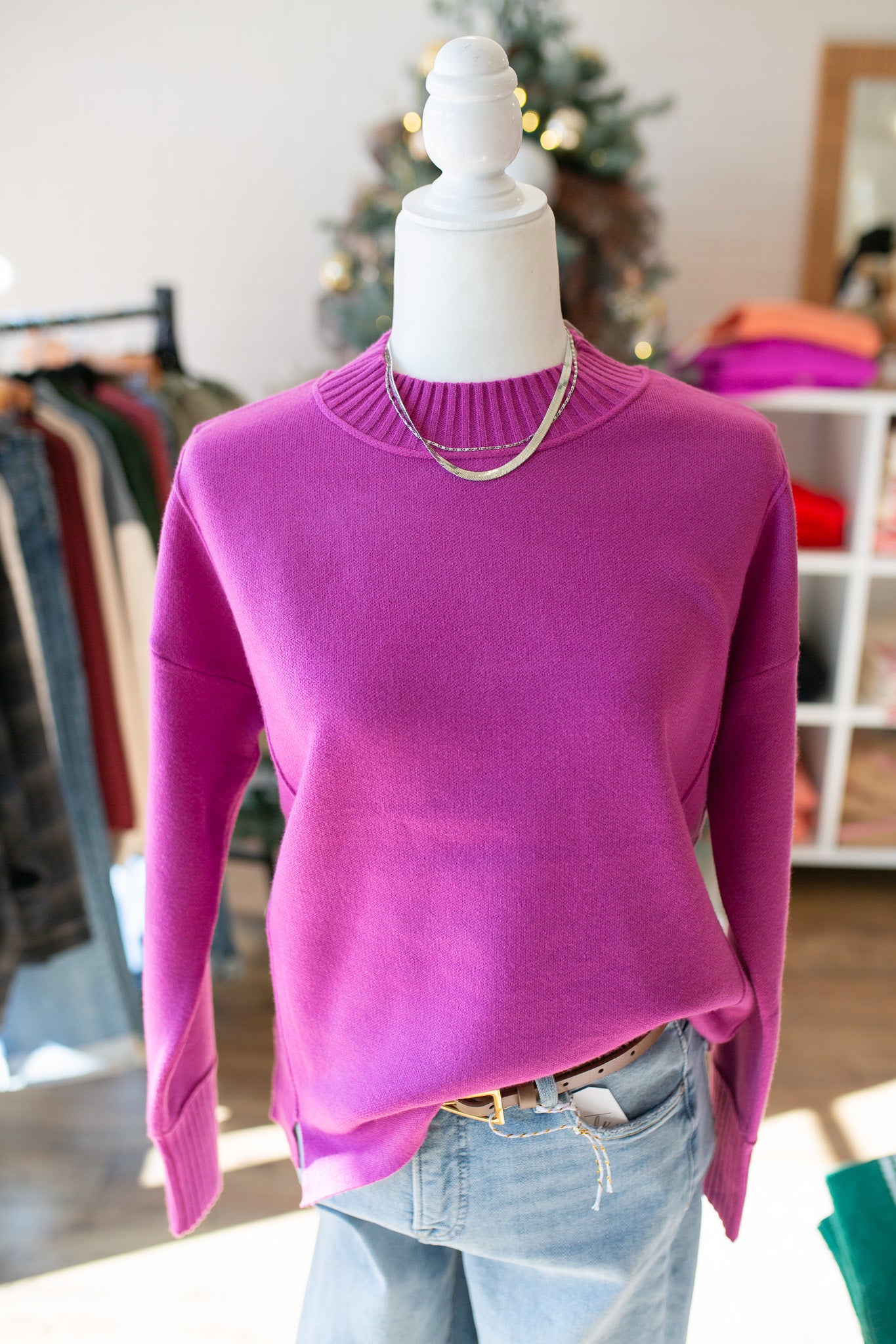 Magenta Mock Neck