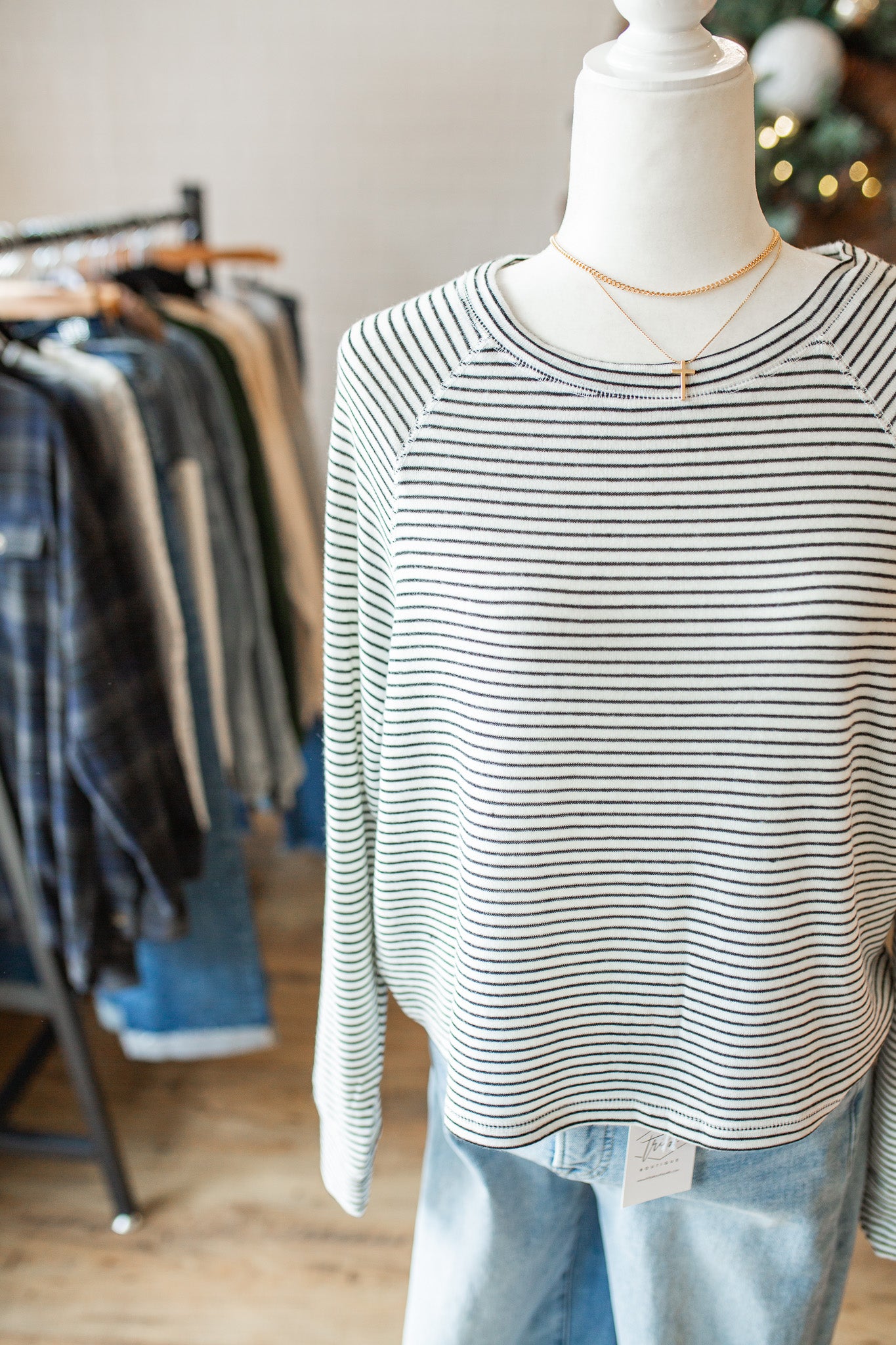 Cream/Black Striped Raglan