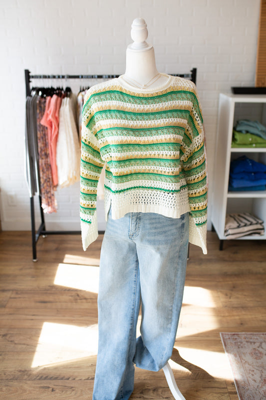 Green Mix Crochet Sweater Top