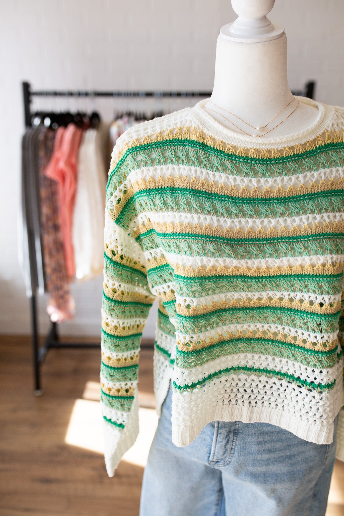Green Mix Crochet Sweater Top