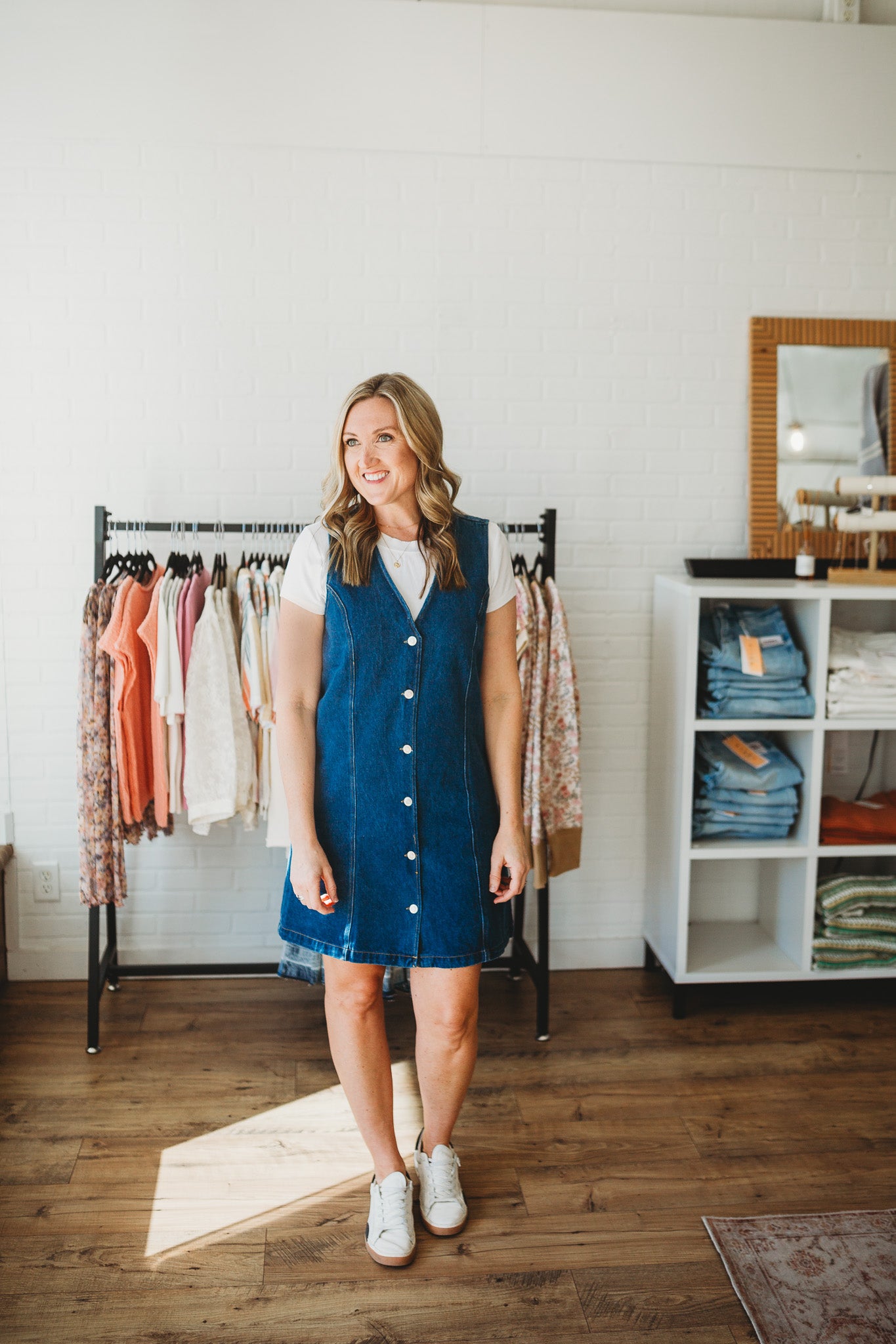V-Neck Button Denim Dress