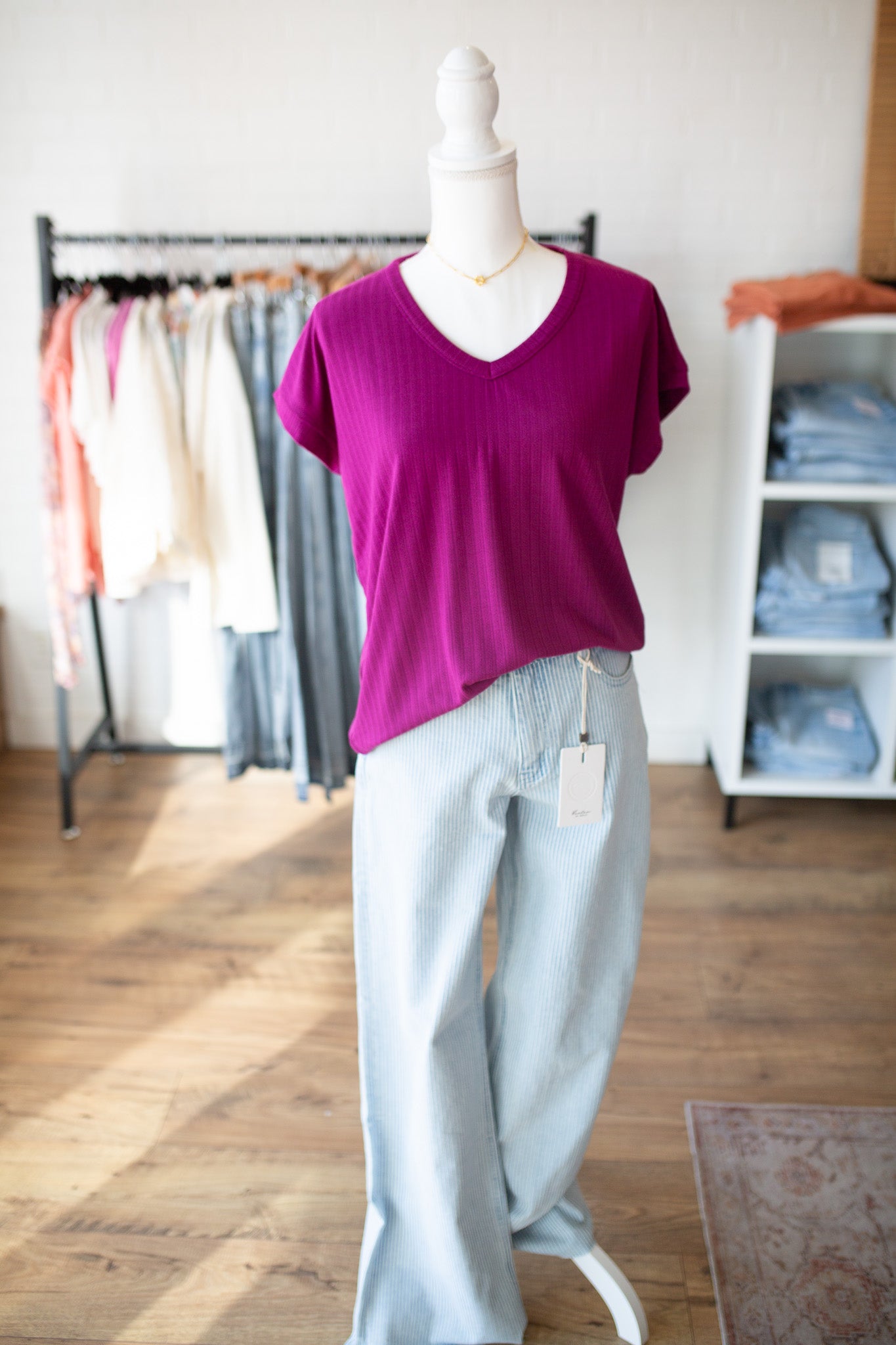 Magenta Pointelle Top