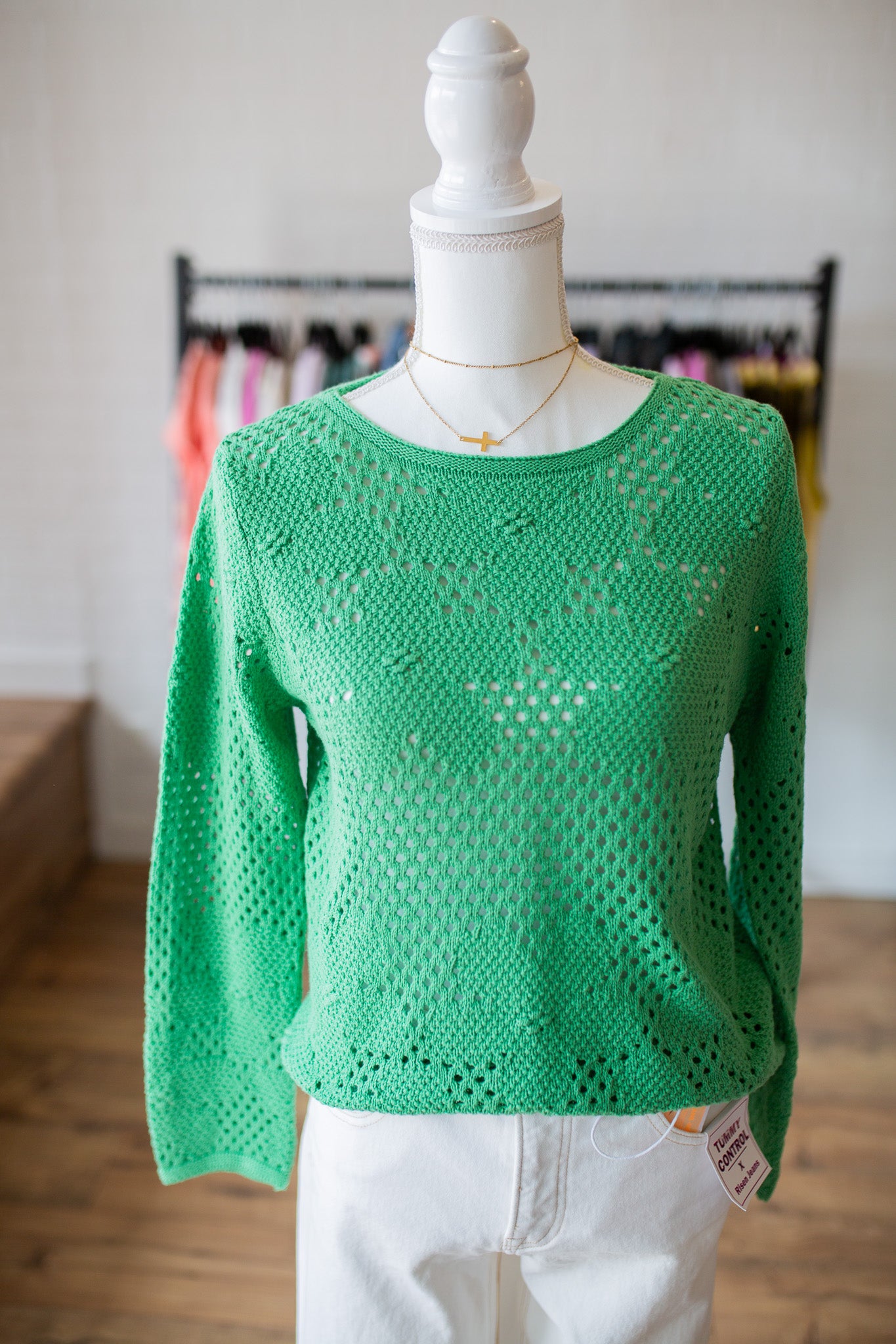 Green Floral Crochet Top