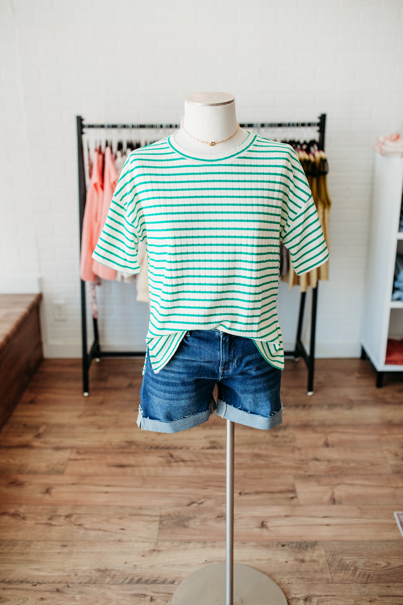 Green Striped Textured Top