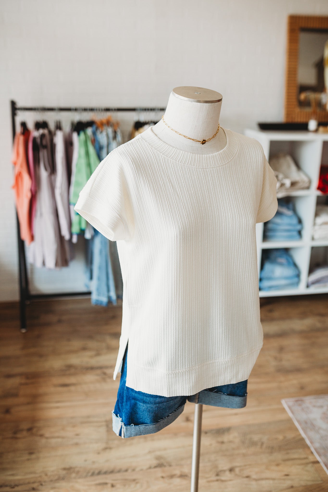 Ivory Ribbed Slit Top