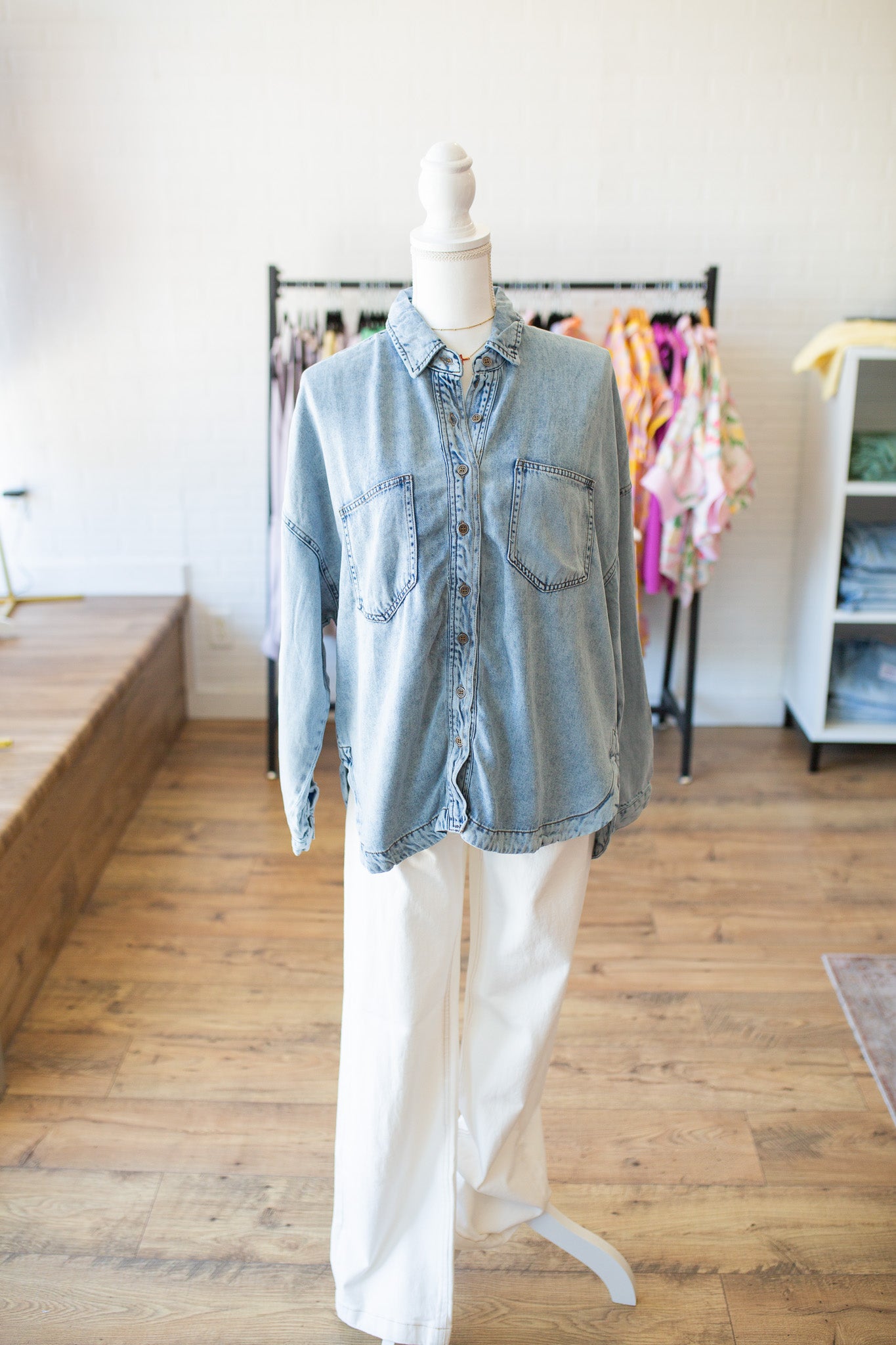 Washed Chambray Button Down Top