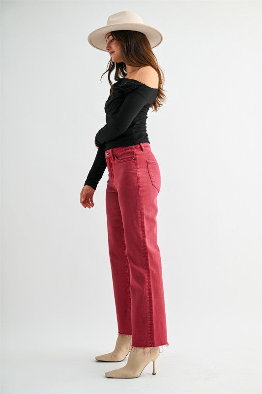 Red Ankle Straight Denim